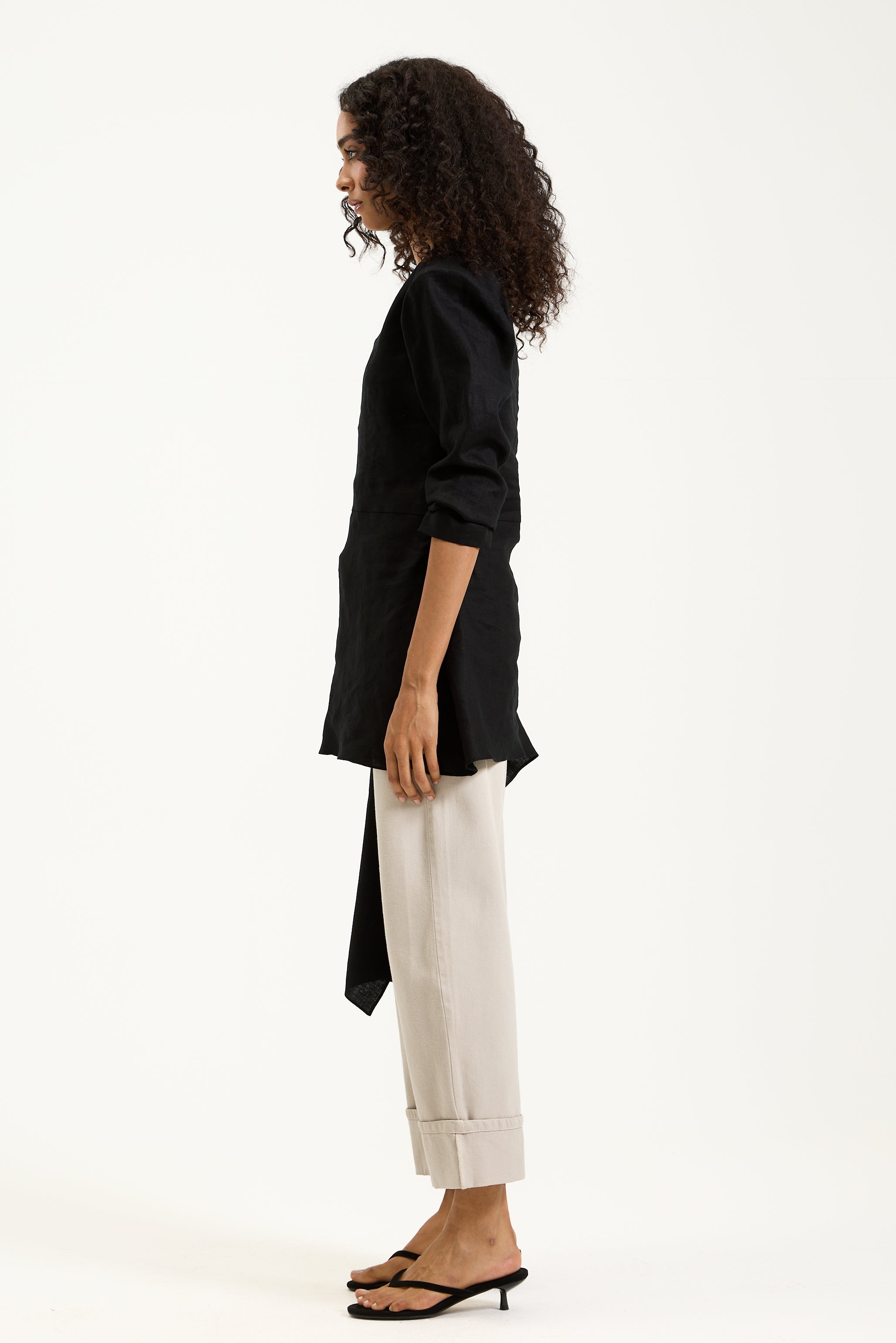 Asymmetrical Linen Shoulder Pads Top