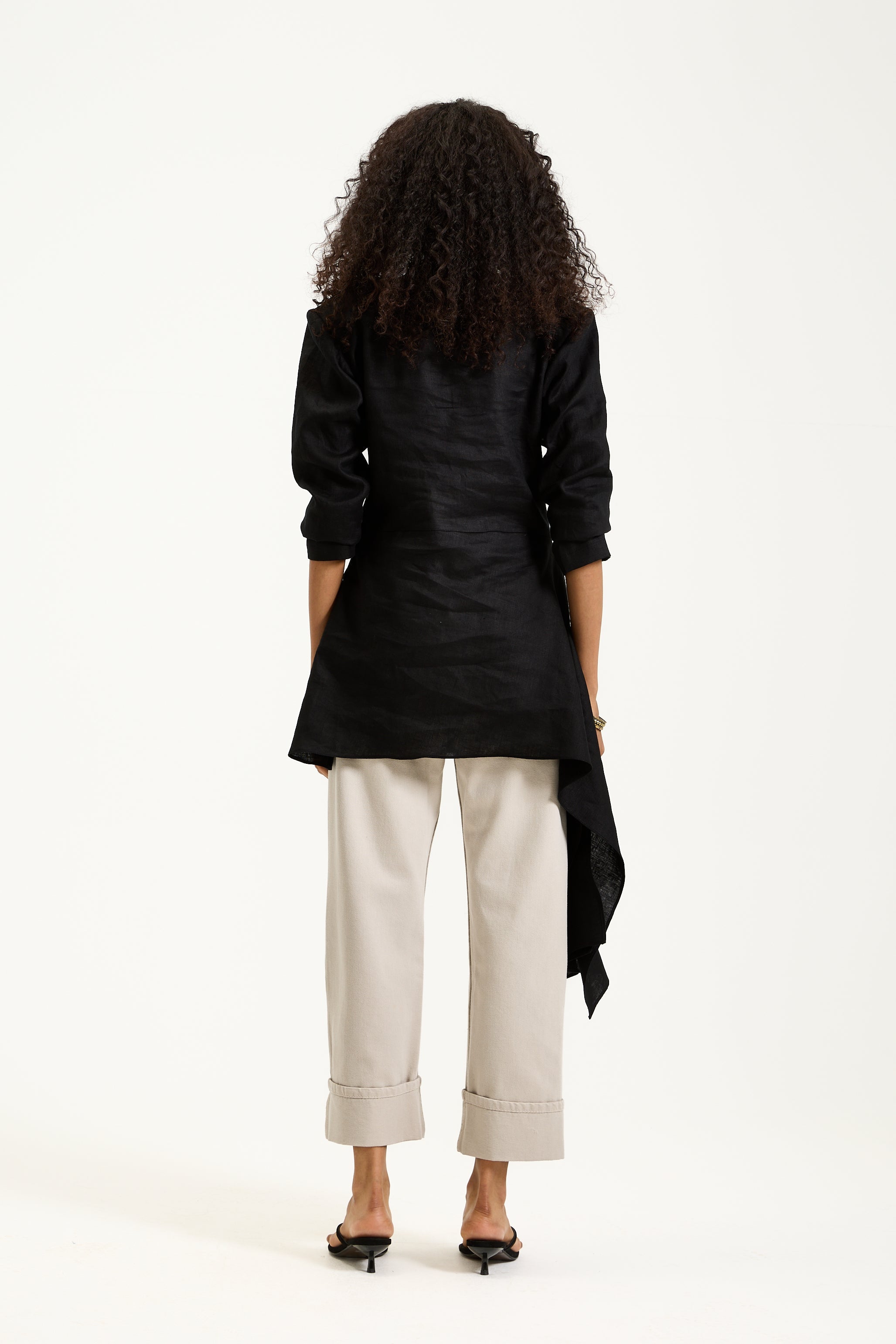 Asymmetrical Linen Shoulder Pads Top