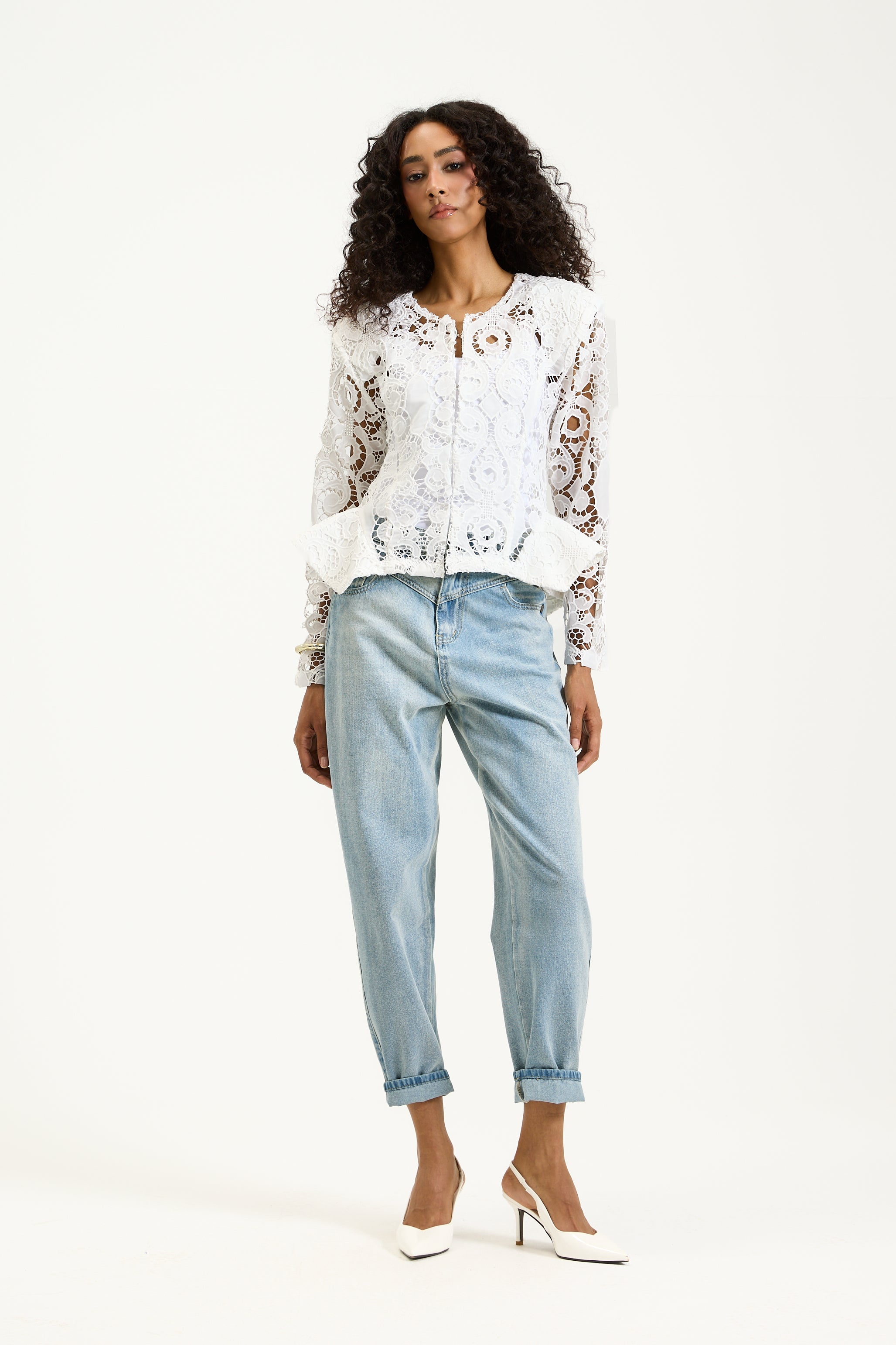 Curved sides guipure jacket White