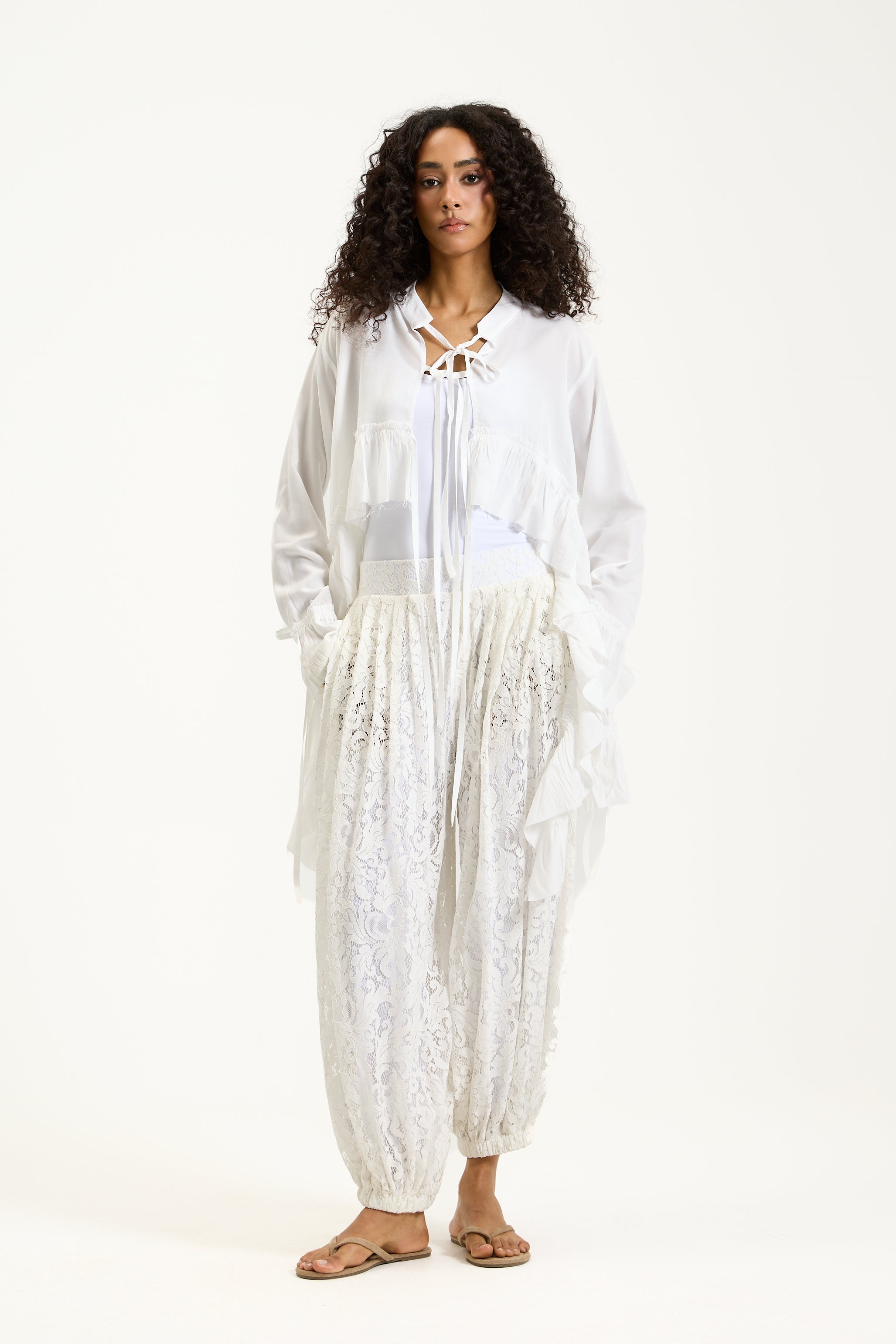 Lace Pleated Balloon Pants