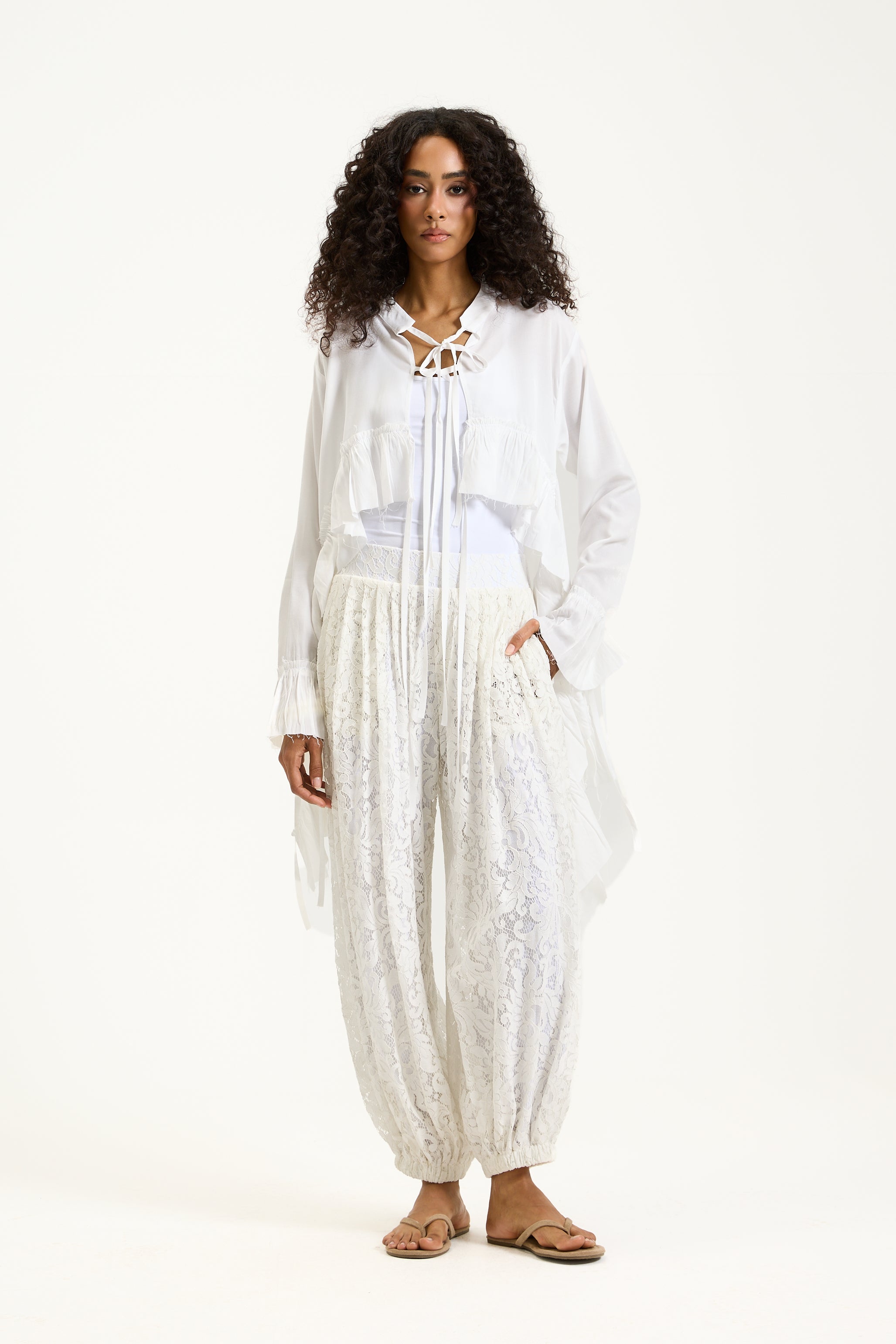Lace Pleated Balloon Pants