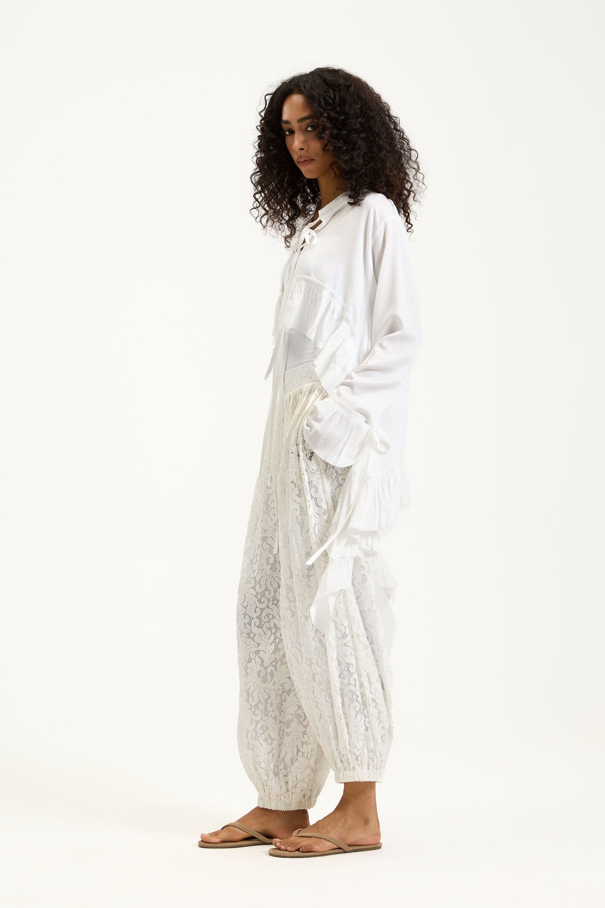 Lace Pleated Balloon Pants