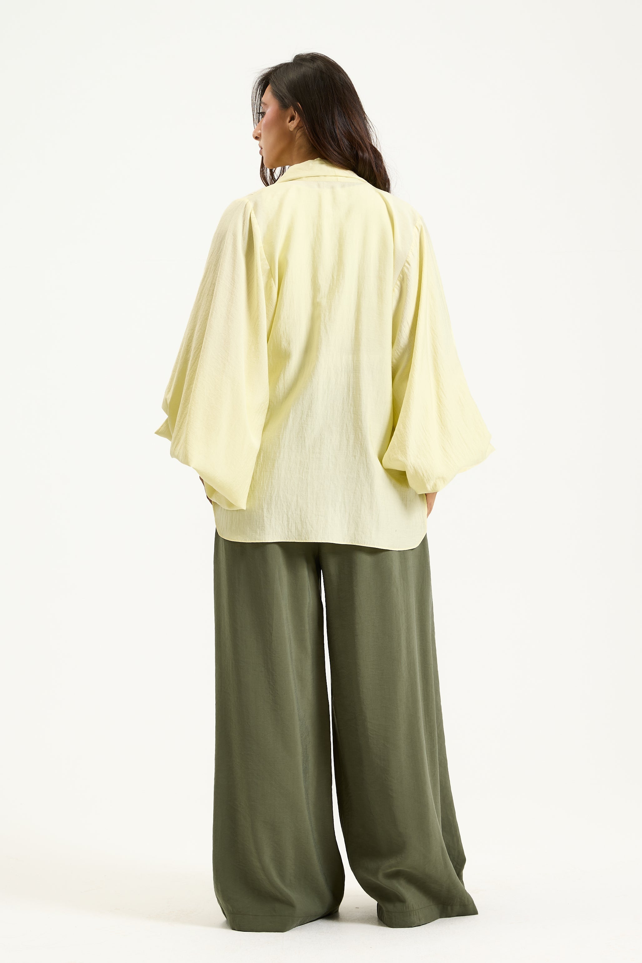 Yellow Tie Balloon Sleeves Shirt