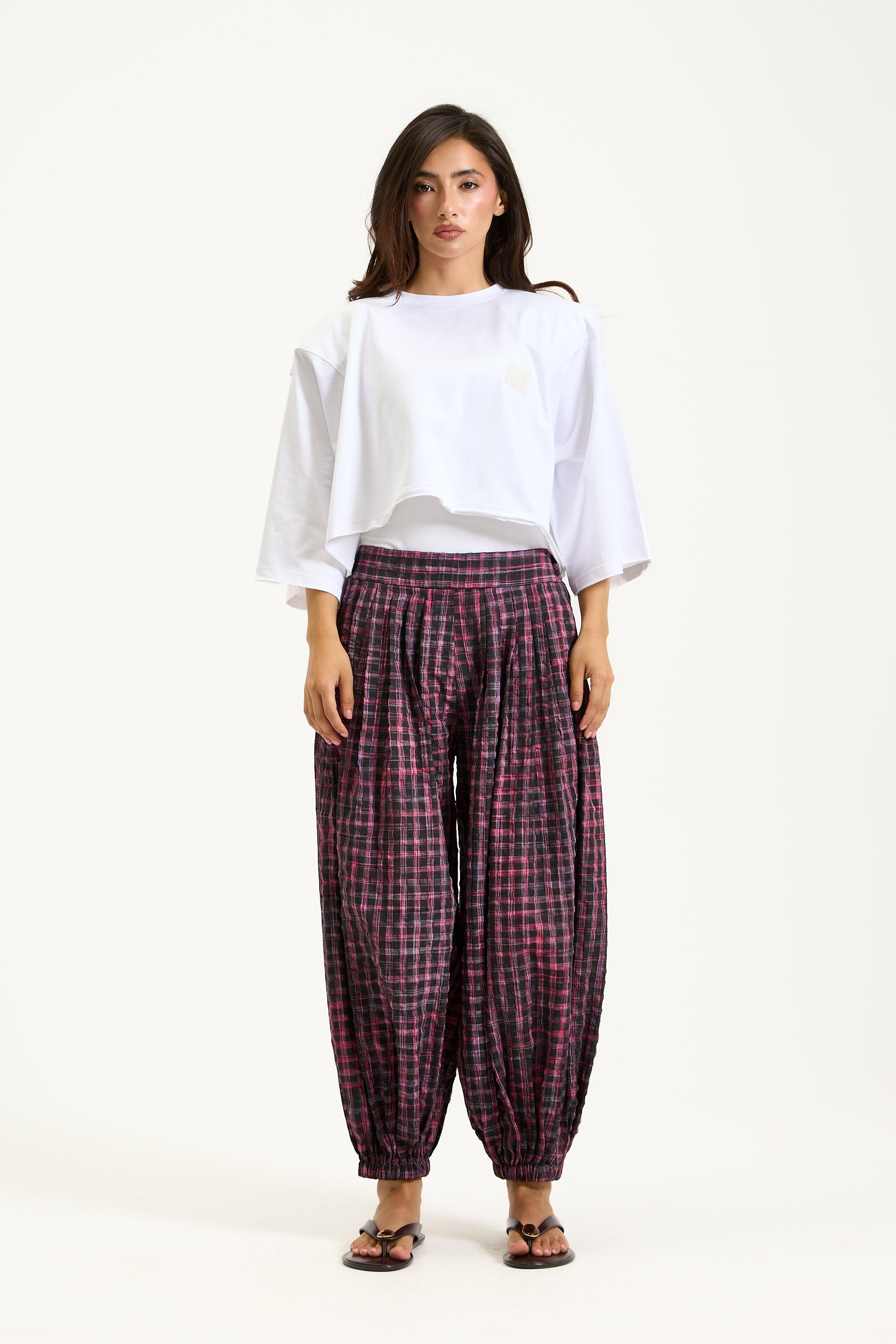 Plaided Aladdin Pants In Black