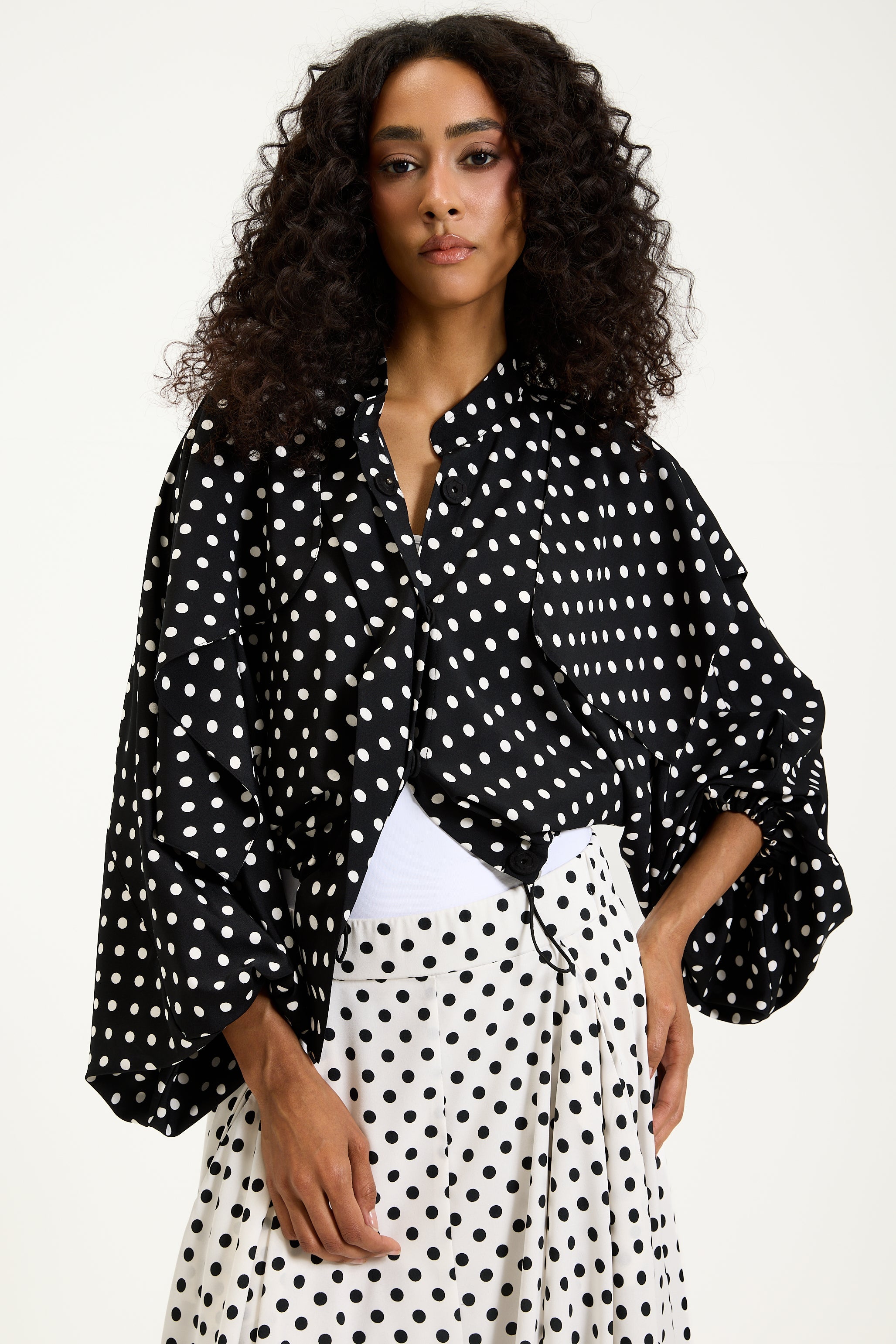 Cropped Polka Dots Bomber Jacket