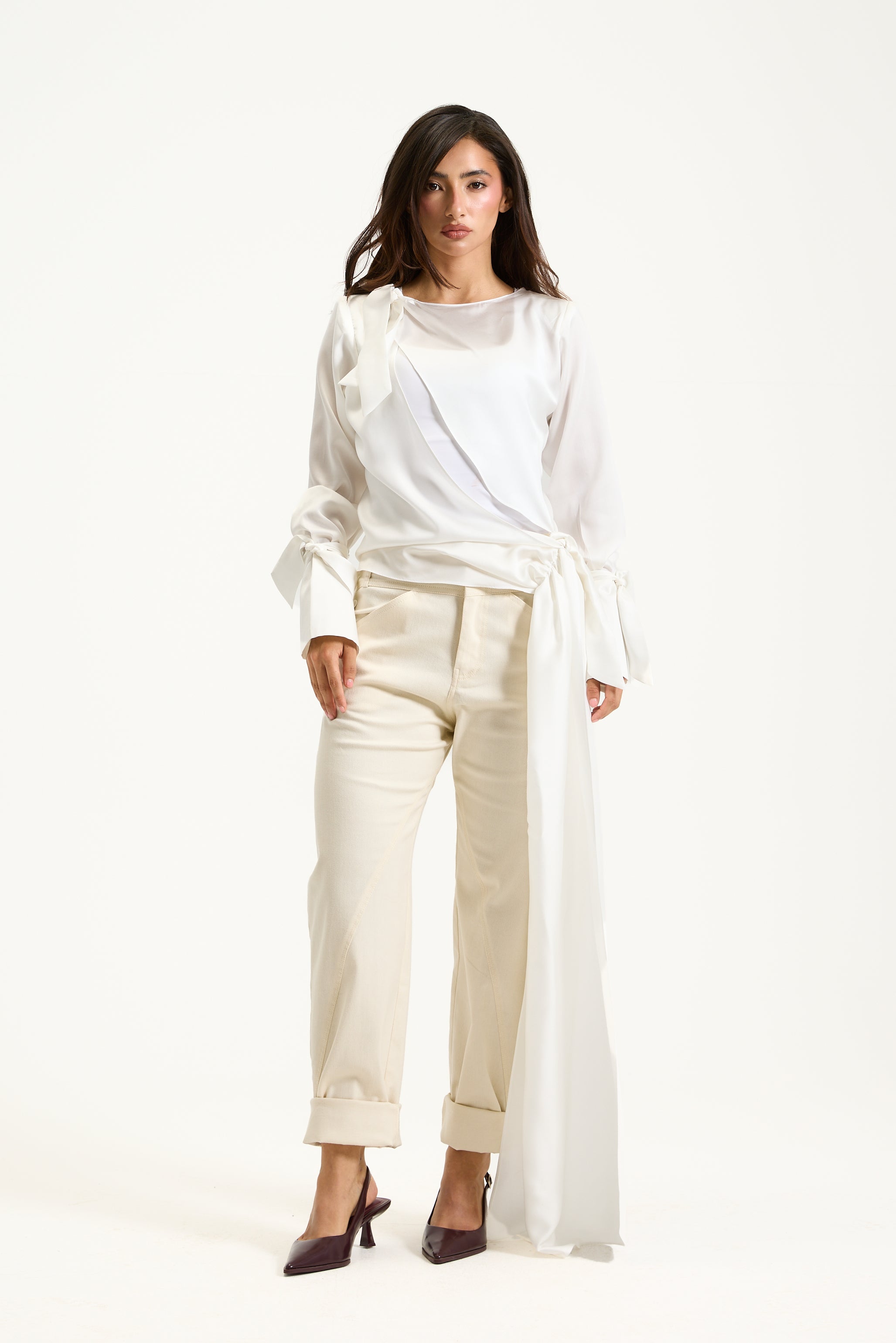 White Long Side Top