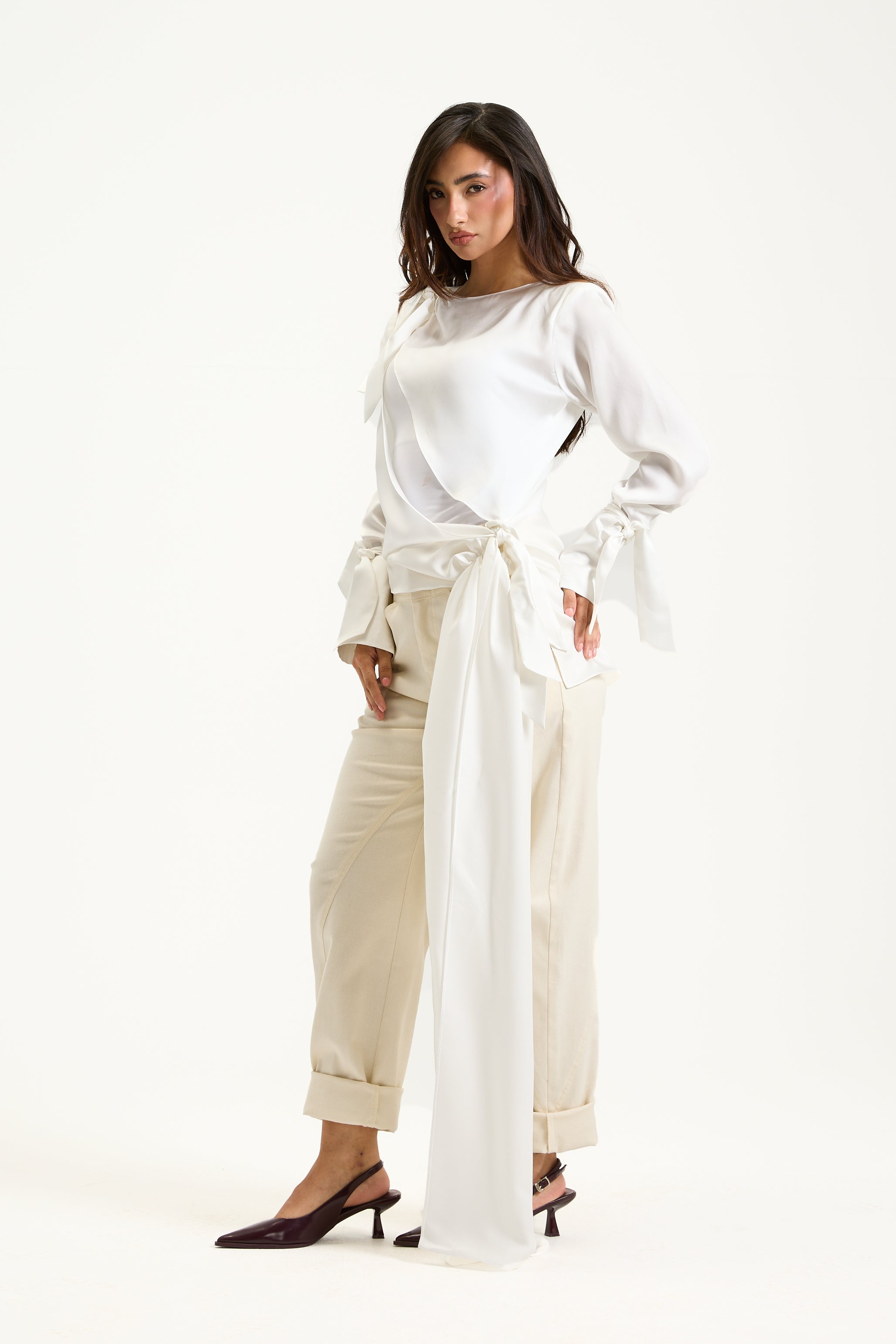 White Long Side Top