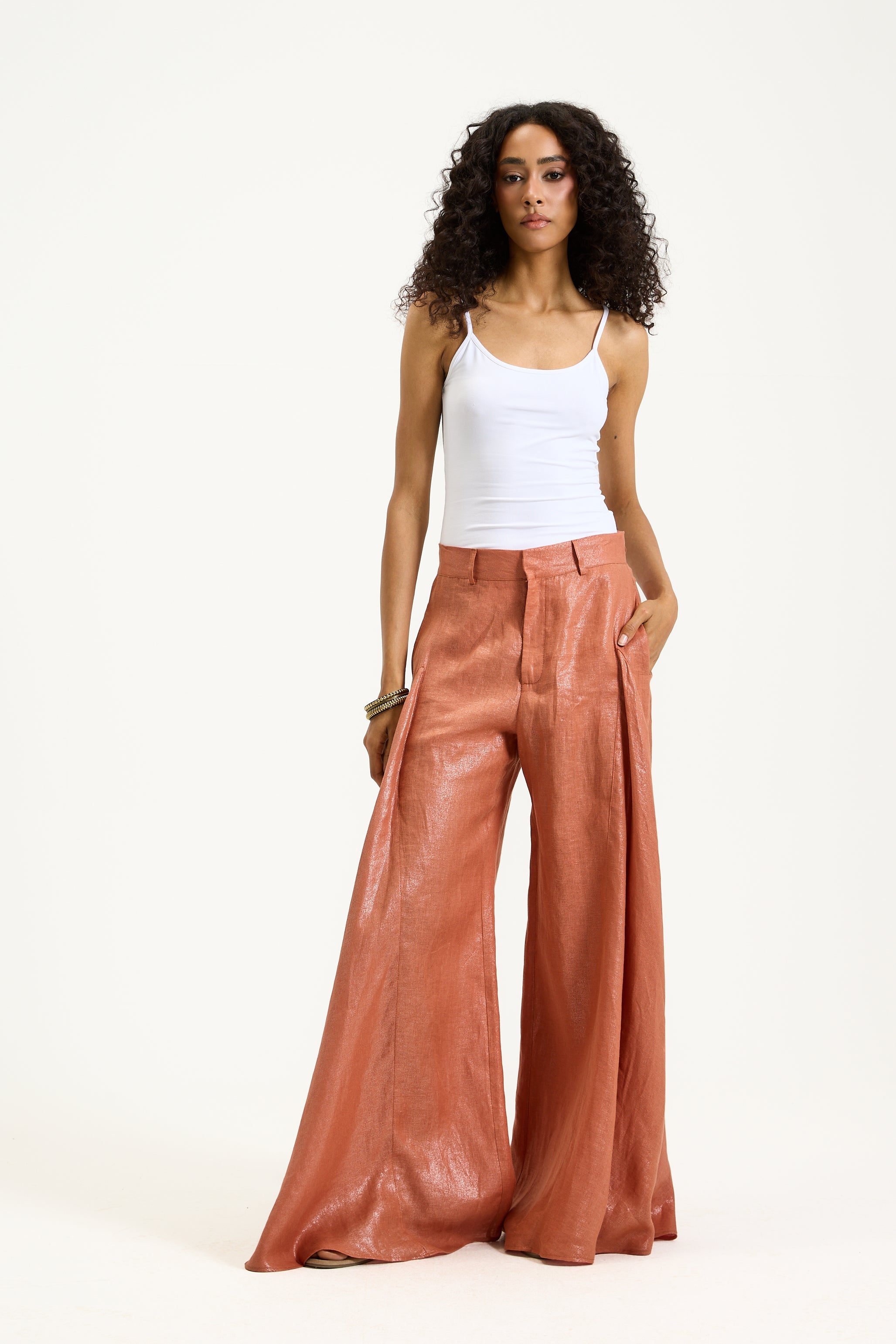 Shiny Extra Wide Linen Pants