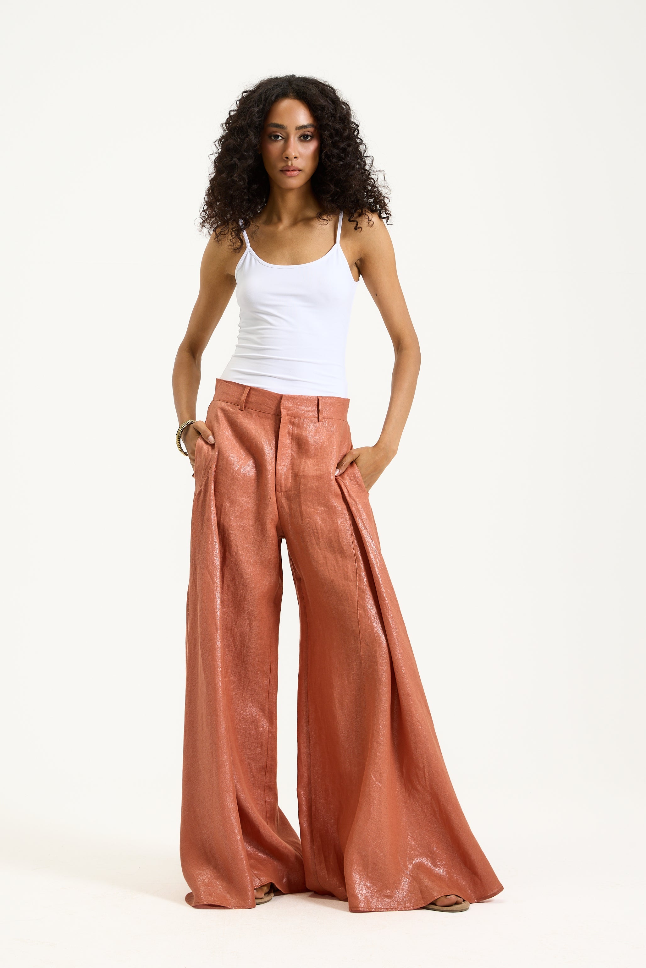Shiny Extra Wide Linen Pants