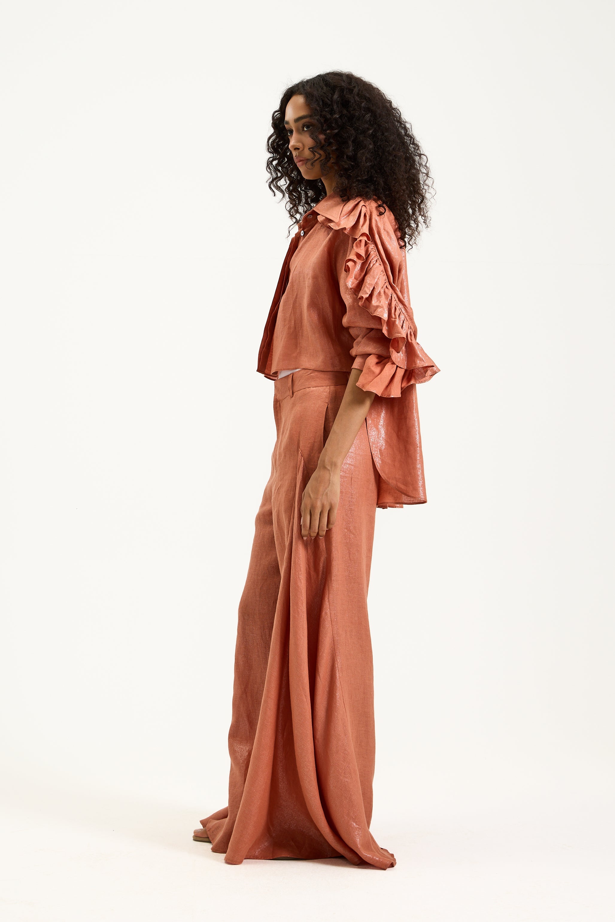 Shiny High Low Linen Shirt