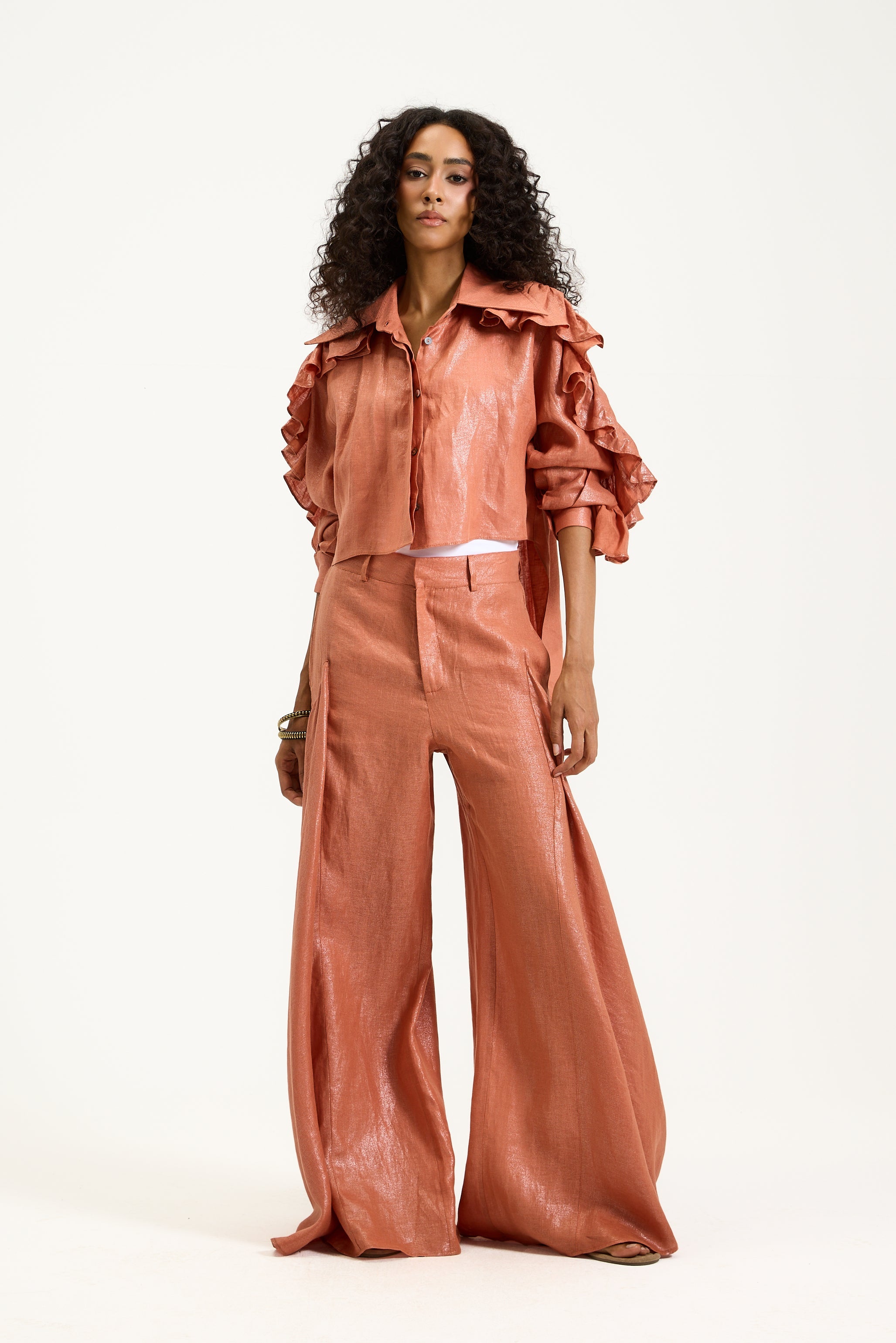 Shiny High Low Linen Shirt
