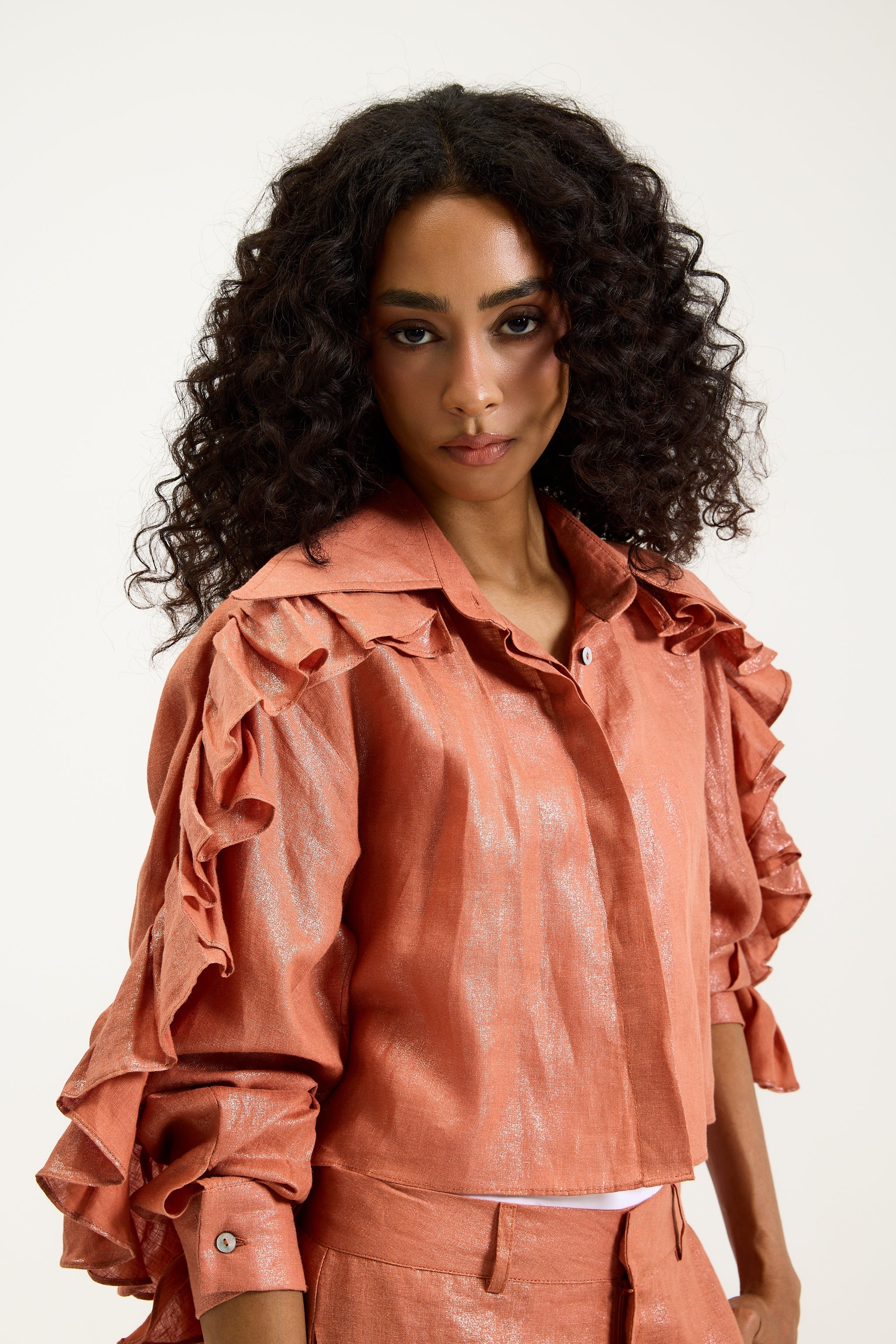 Shiny High Low Linen Shirt