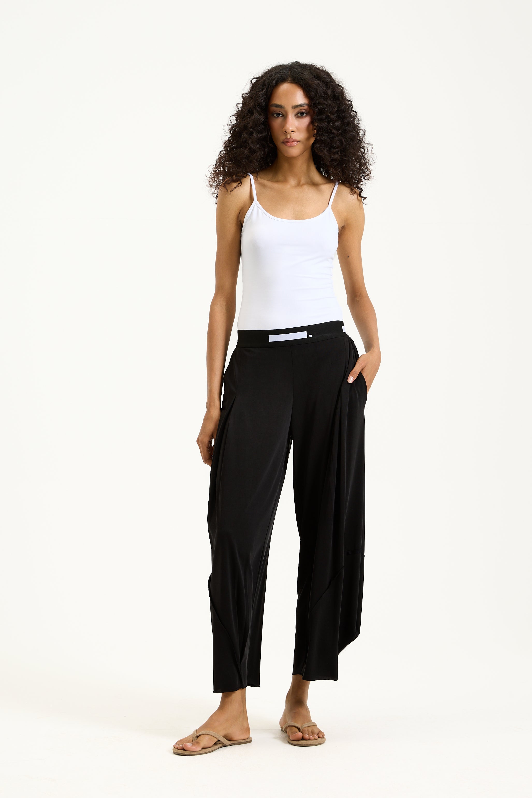 Patchwork Elastic Waist Pants Black