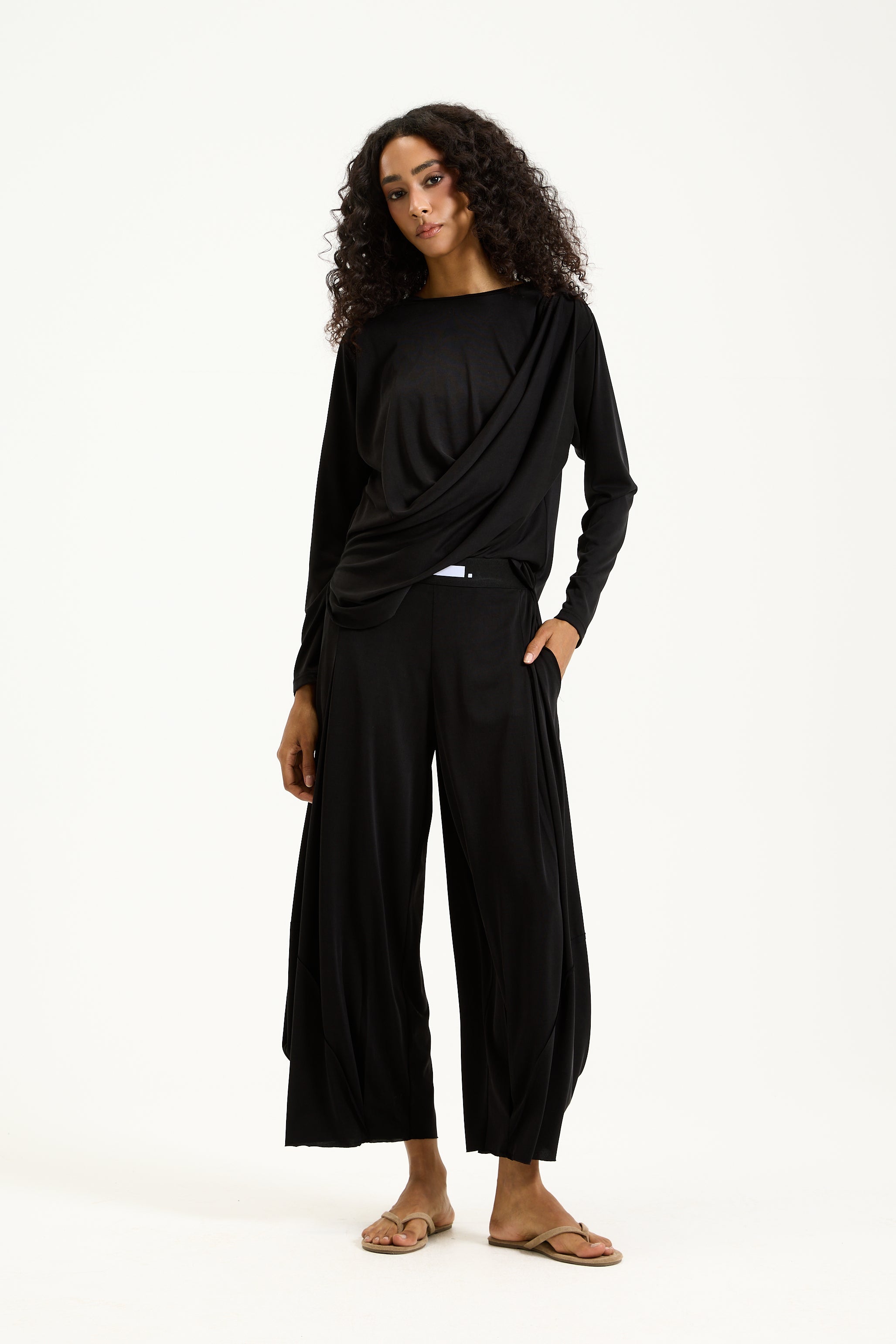 Soft front Draped Top In BLACK