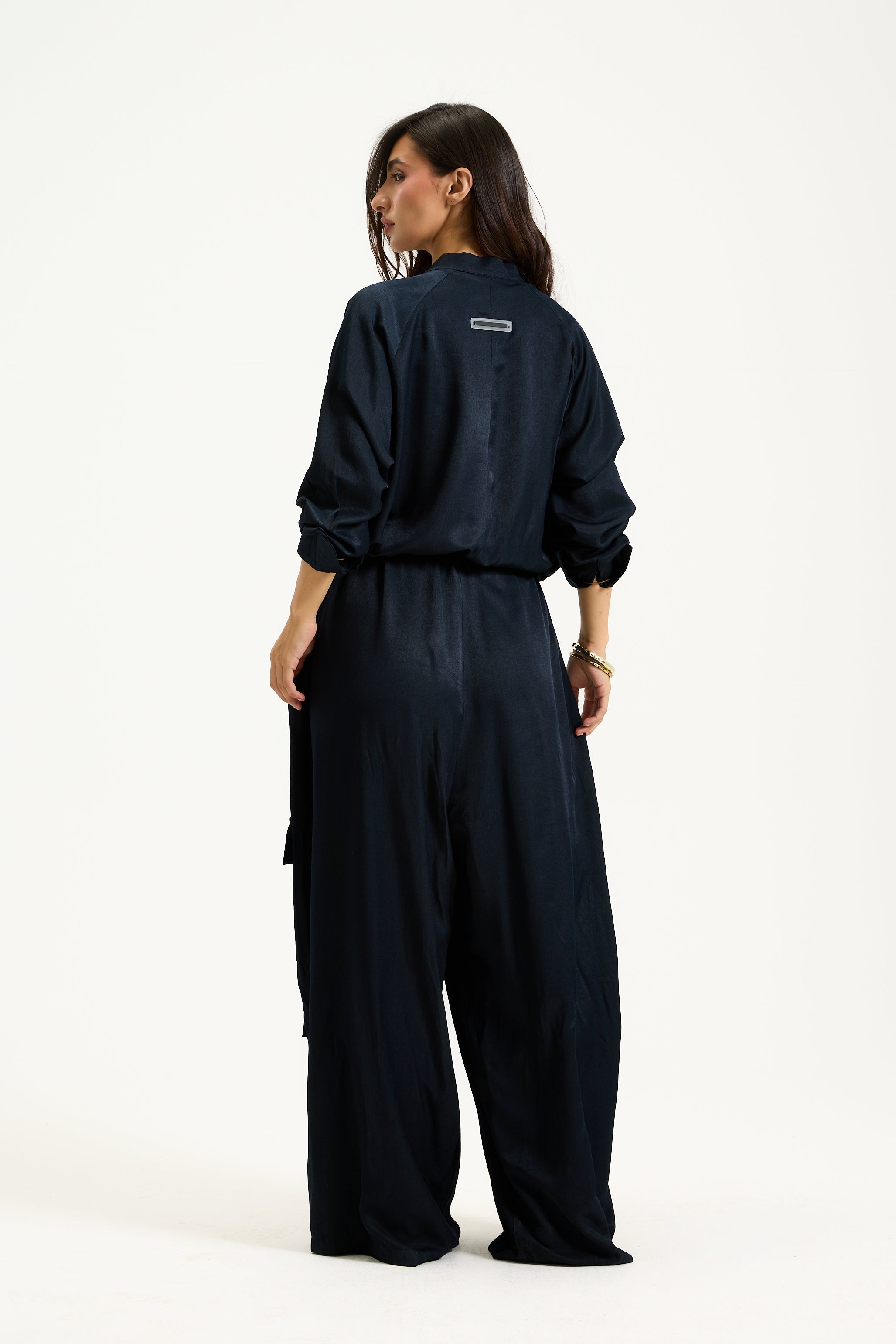 Wide Leg Cargo Jumpsuit In Navy