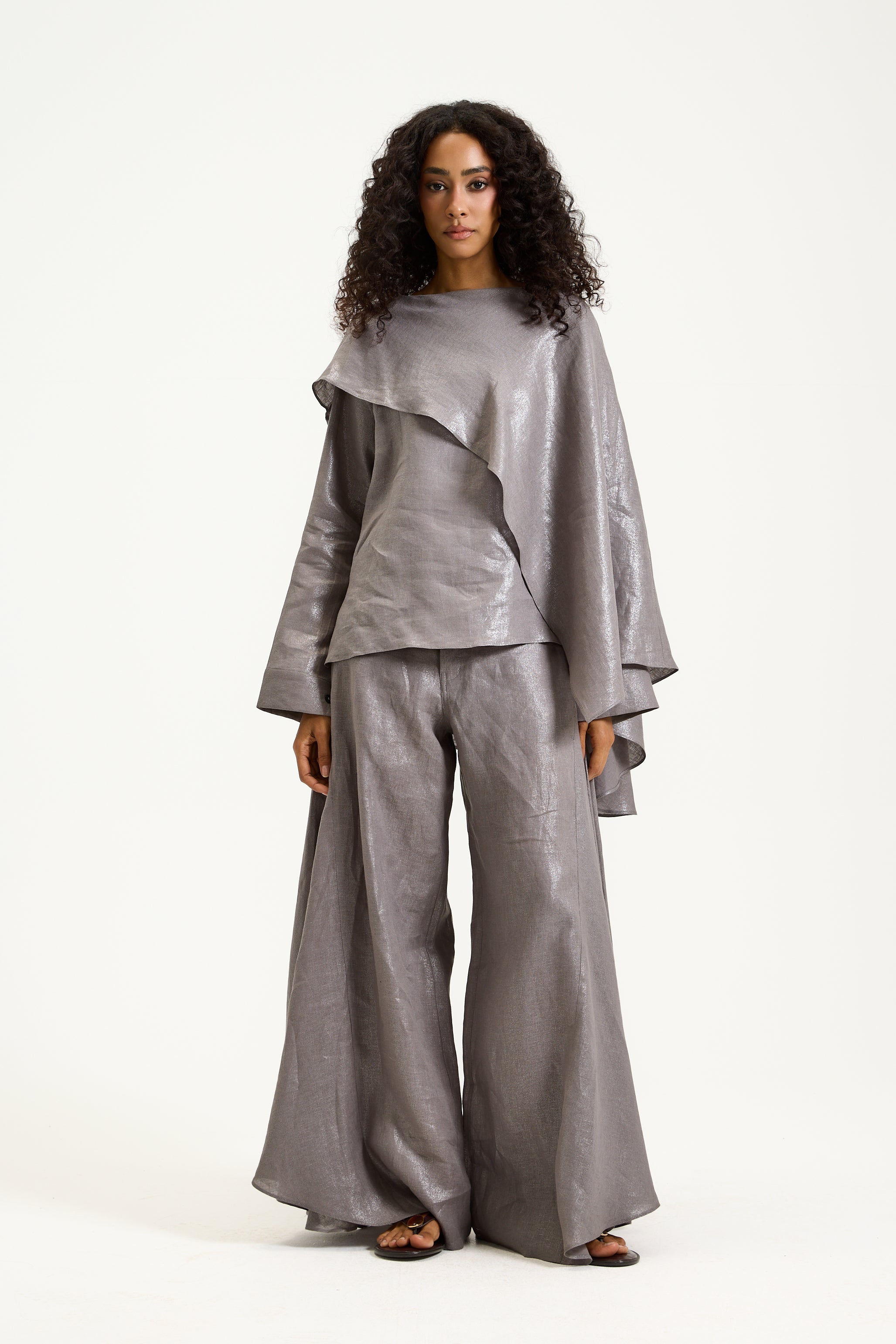 Asymmetrical Shawl Top Grey