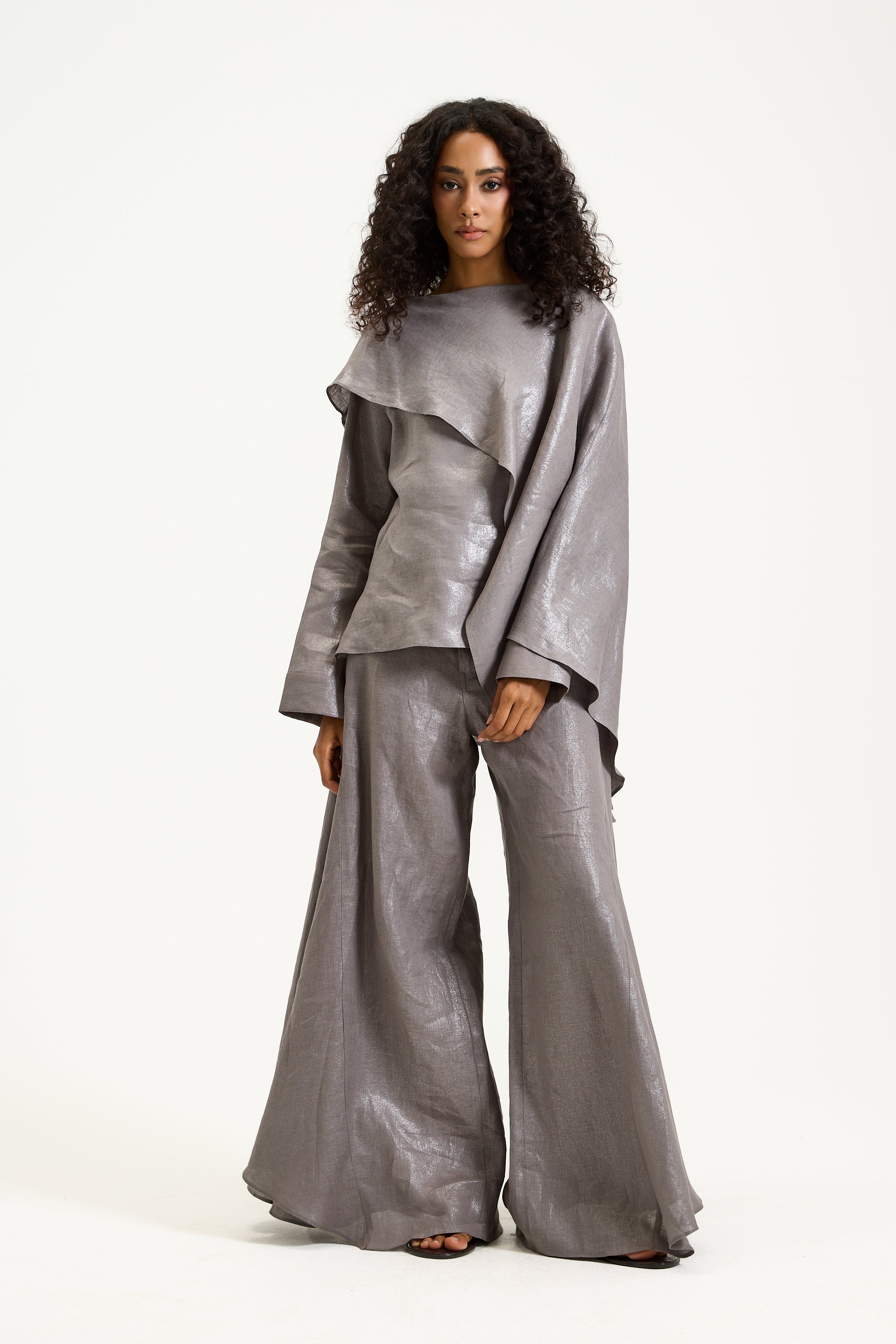 Asymmetrical Shawl Top Grey