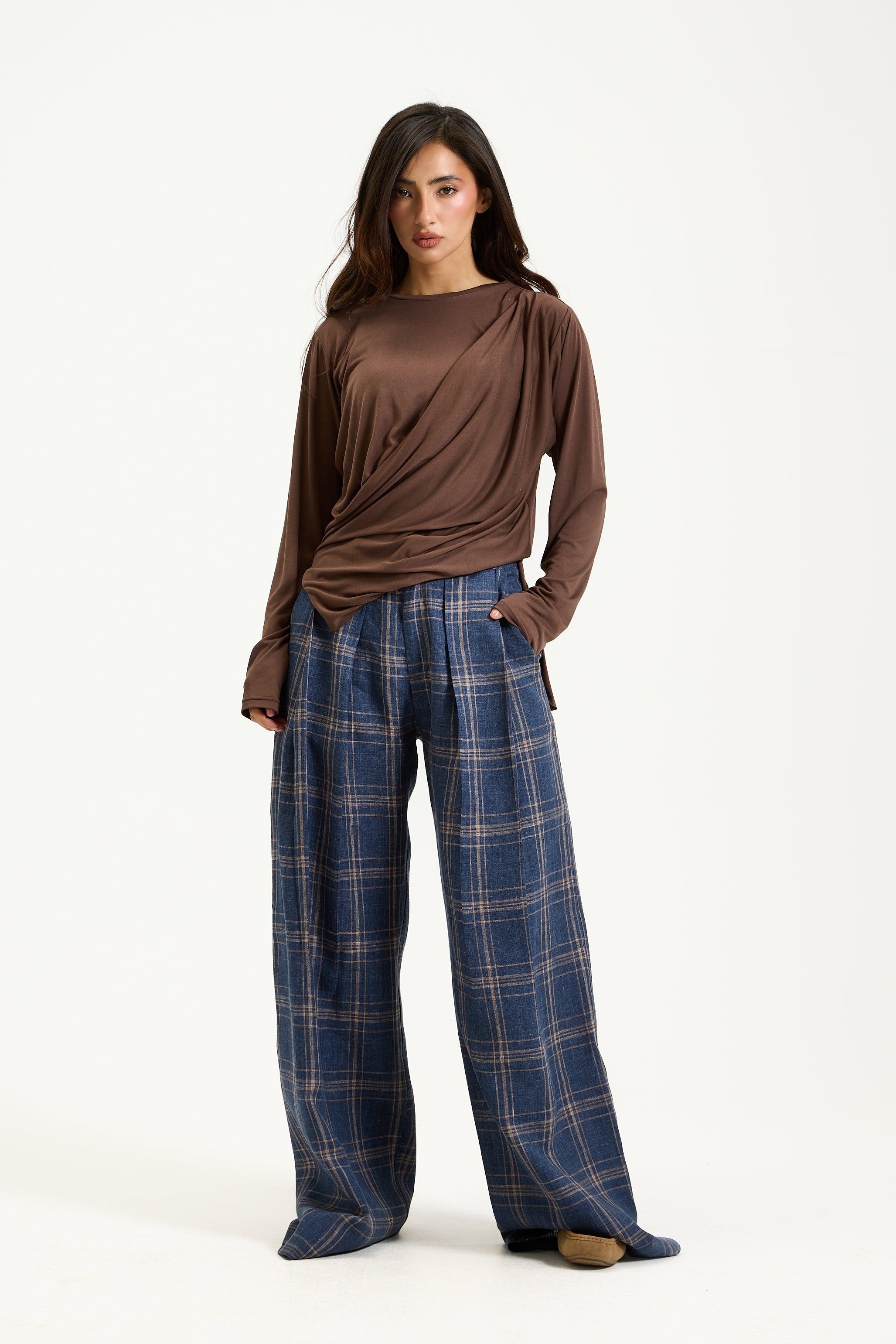 Soft front Draped Top In Brown
