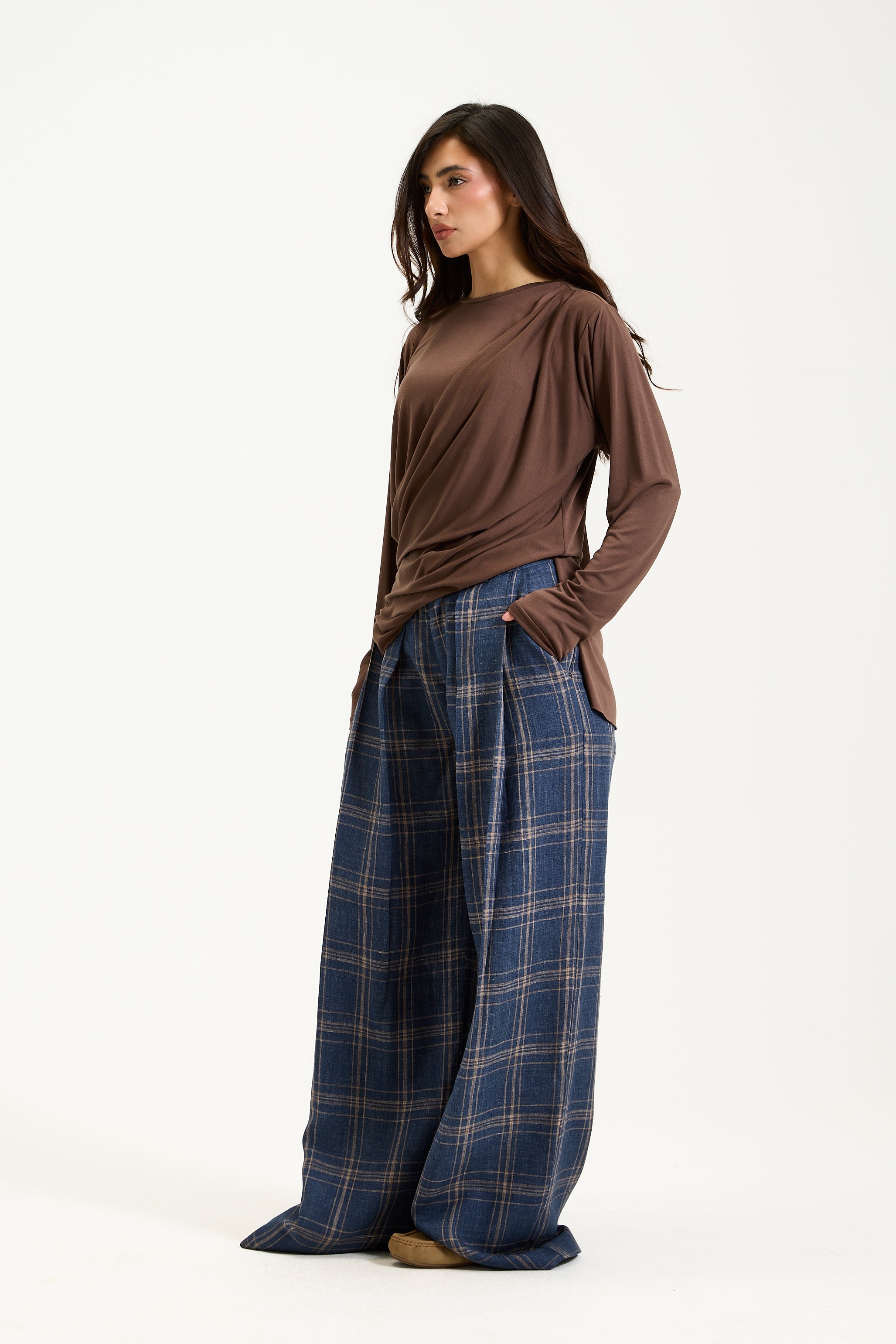 Soft front Draped Top In Brown