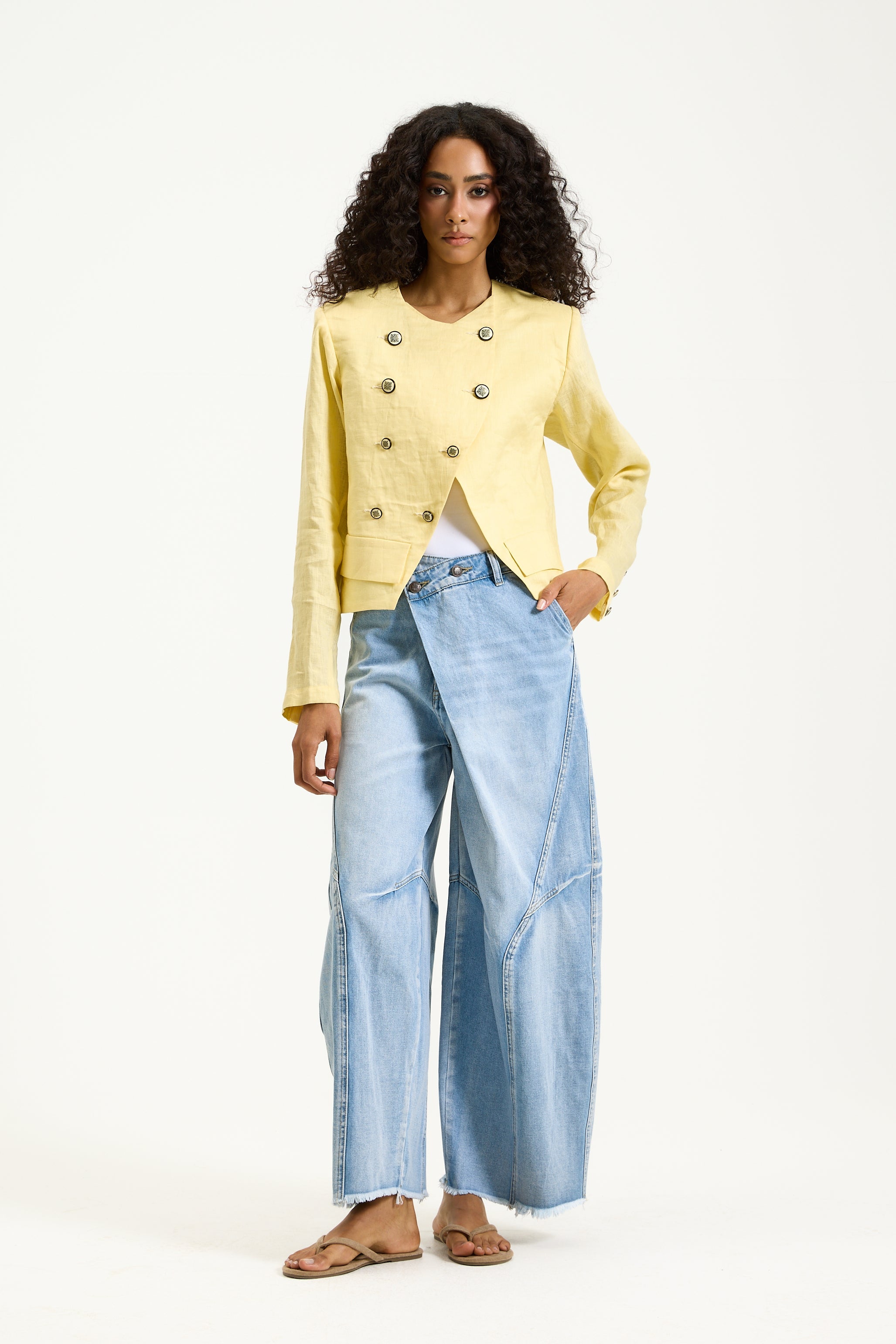 Military Yellow Linen Blazer