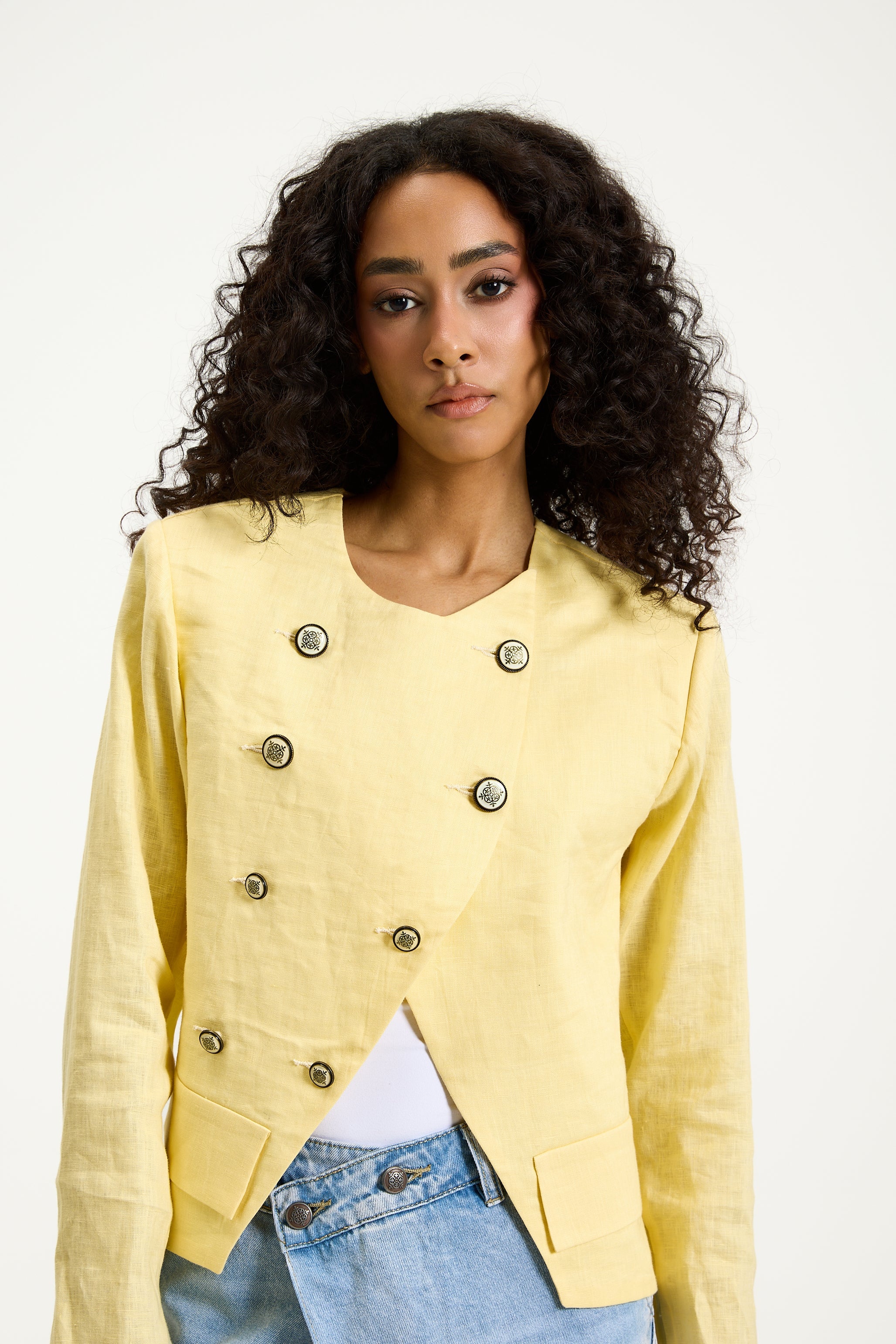 Military Yellow Linen Blazer