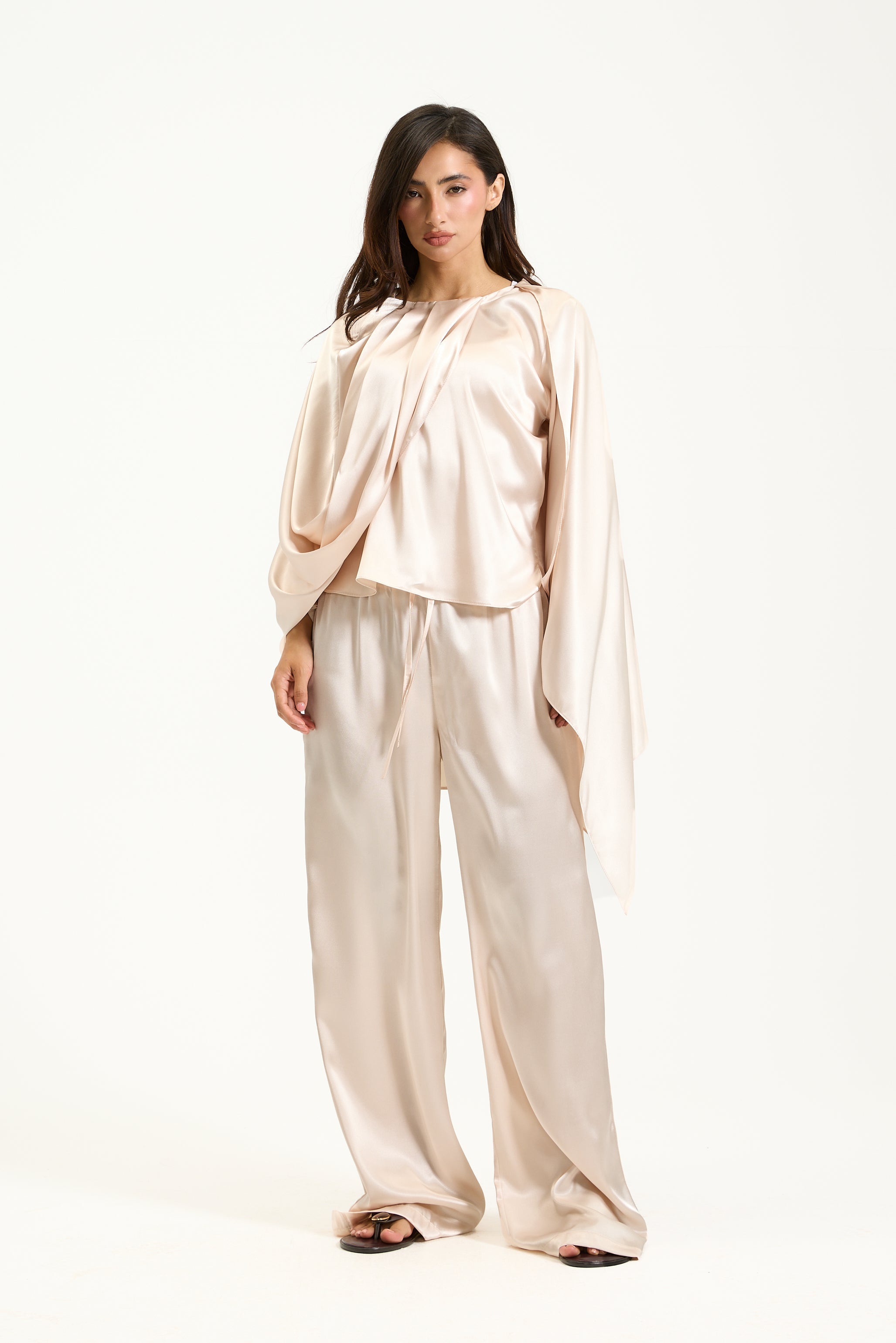 Off White Satin Shawl Top