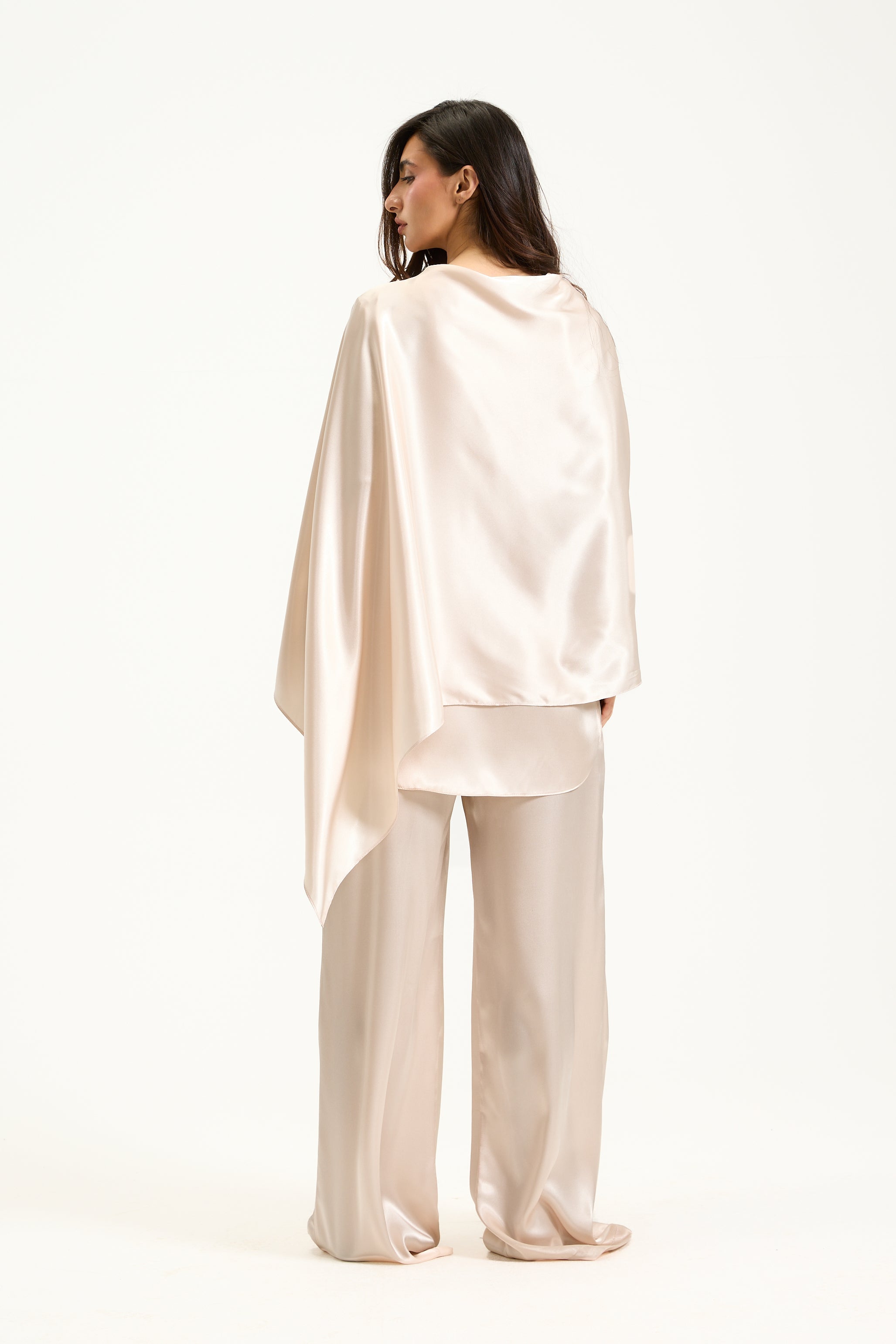 Off White Satin Shawl Top