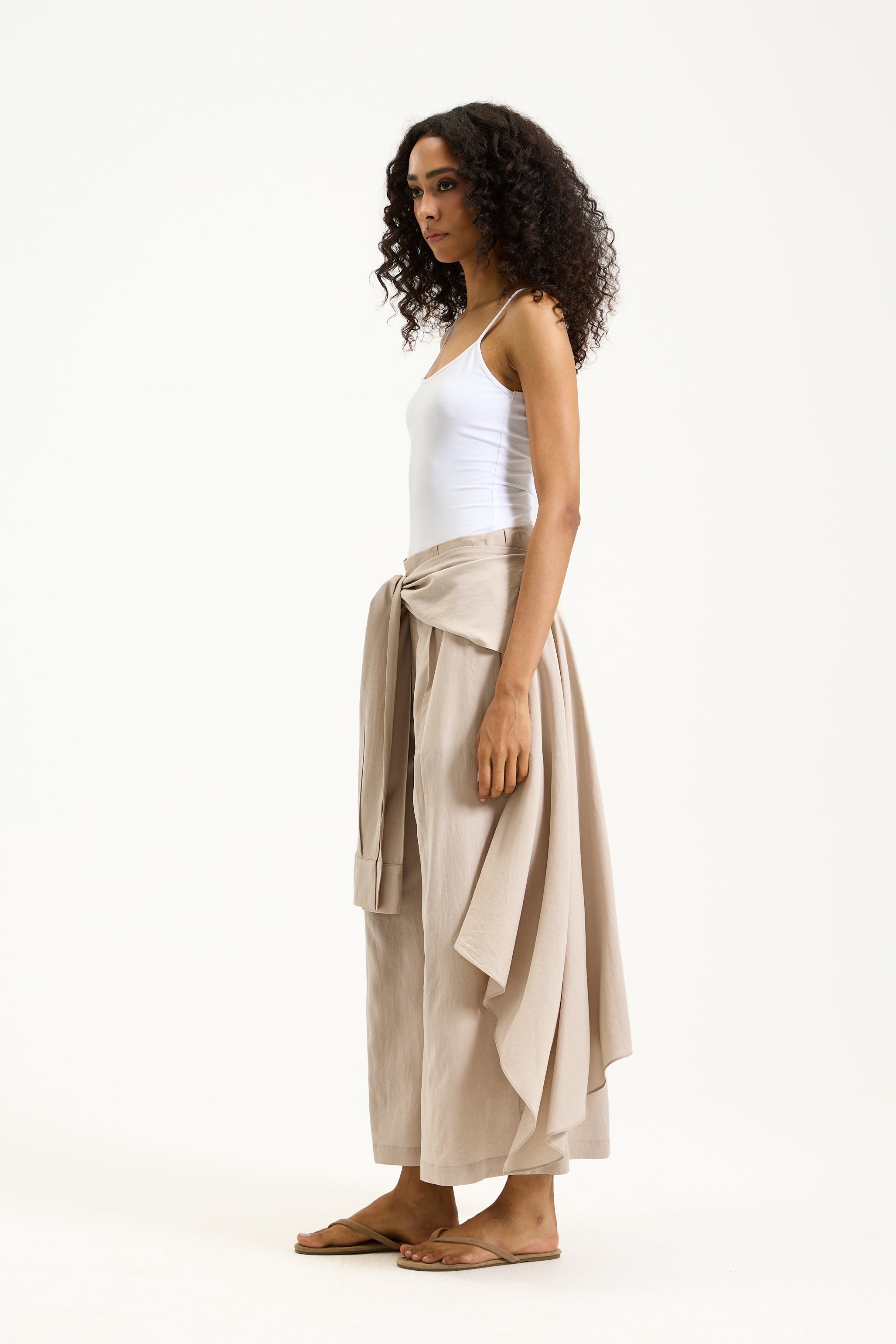 Wrap Around Cropped Beige Pants