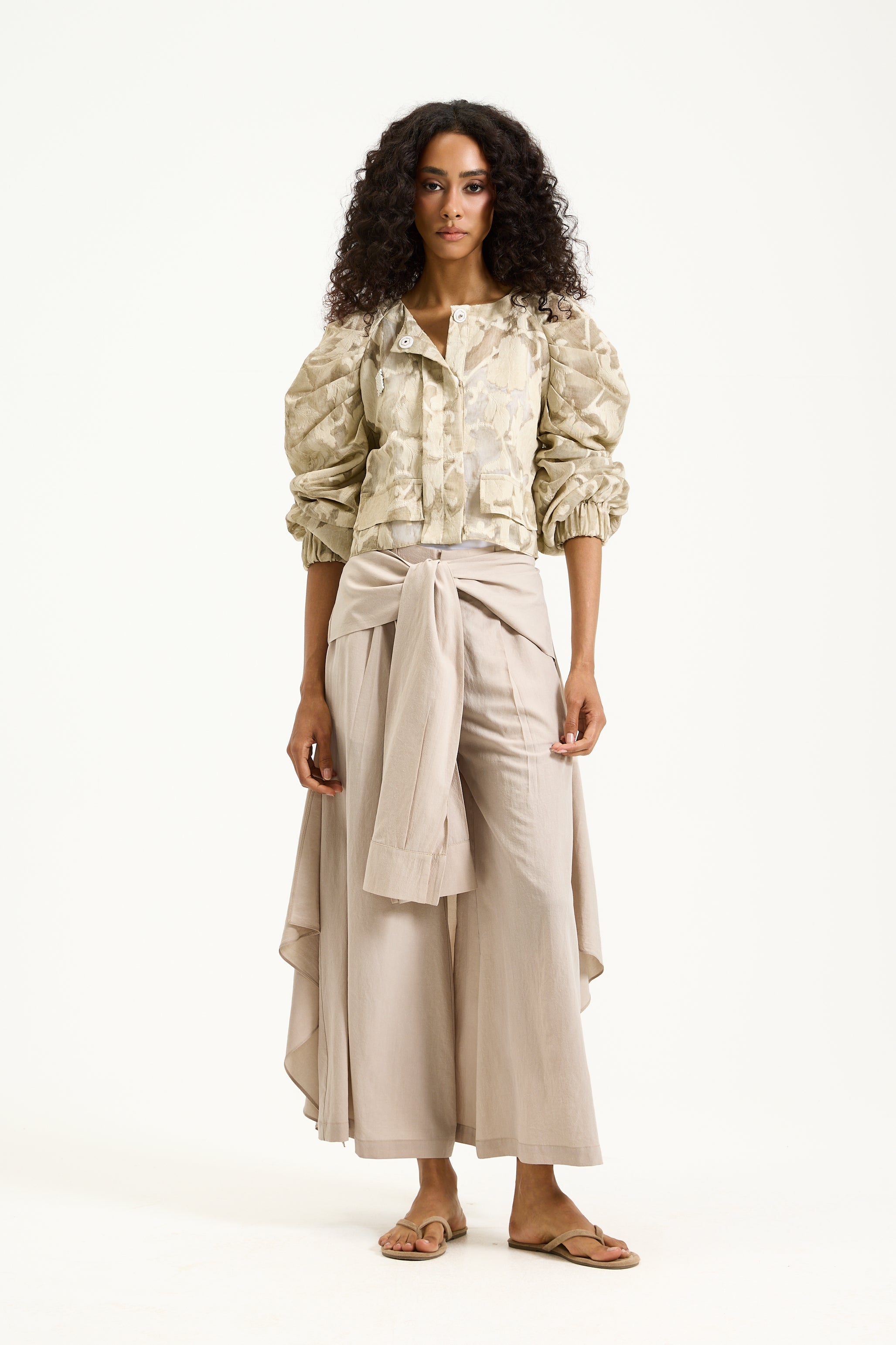 Puffy Shoulders Sheer Floral Jacket