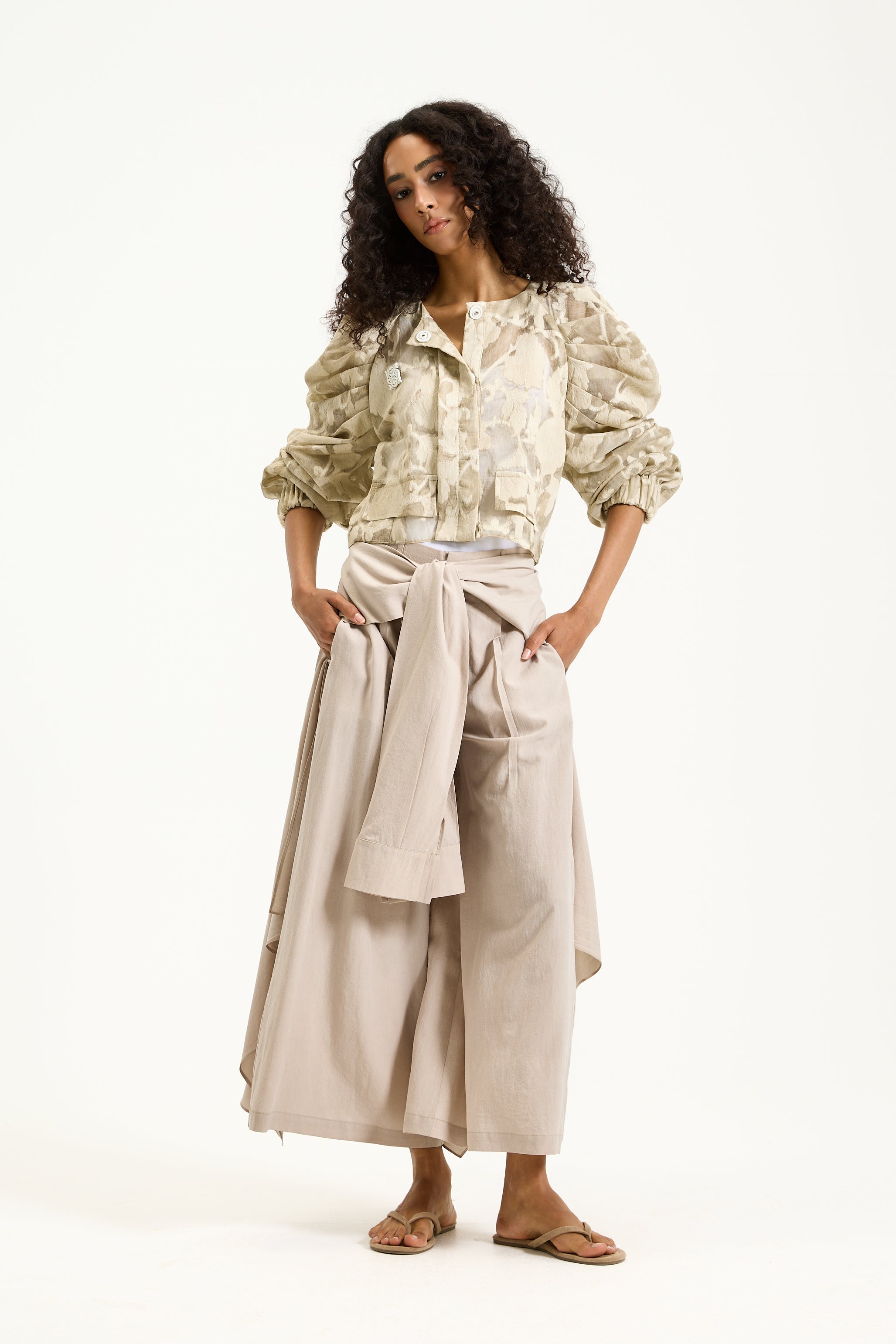 Puffy Shoulders Sheer Floral Jacket