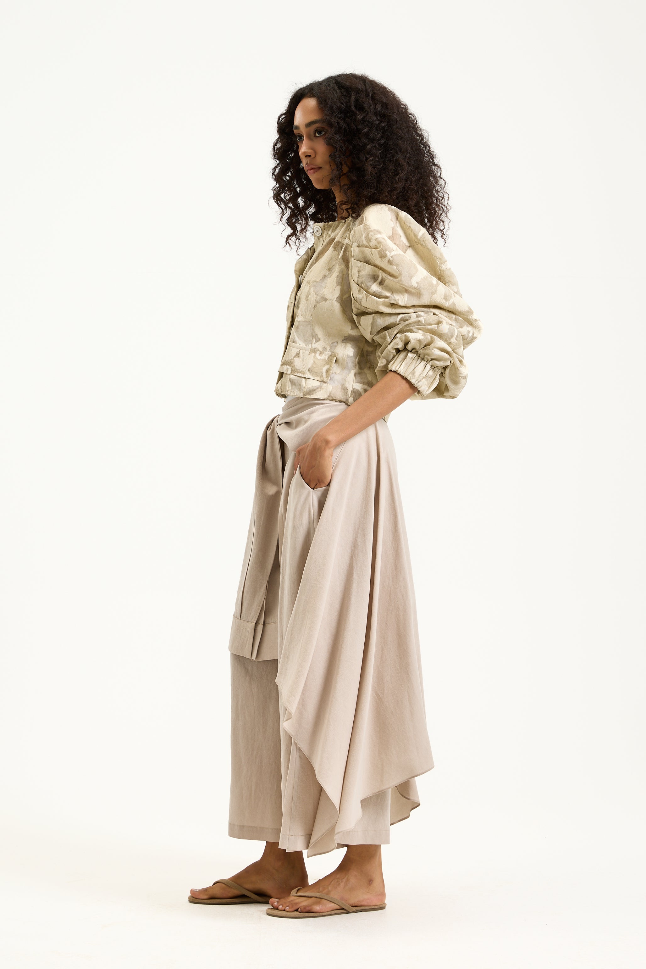 Puffy Shoulders Sheer Floral Jacket