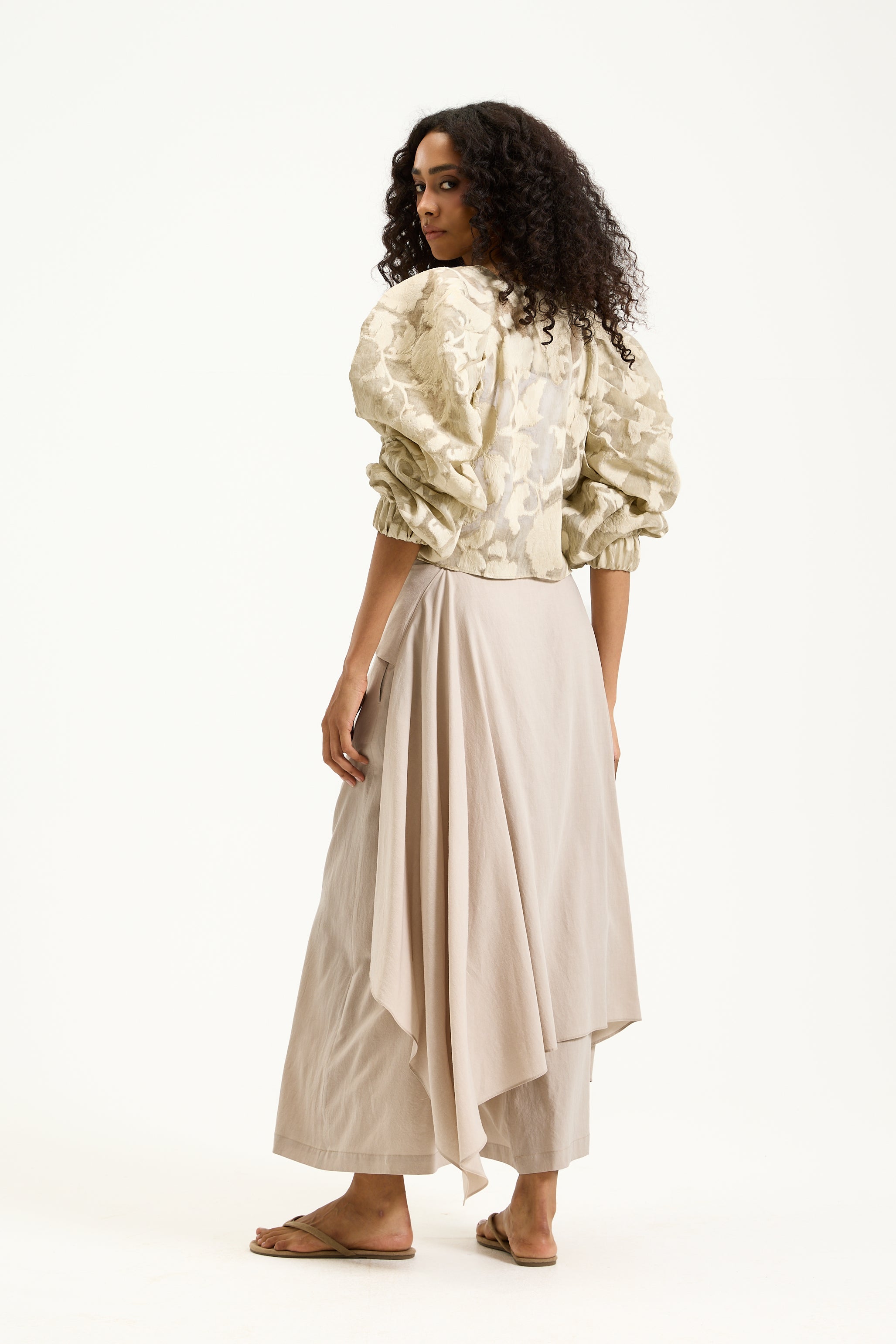 Puffy Shoulders Sheer Floral Jacket