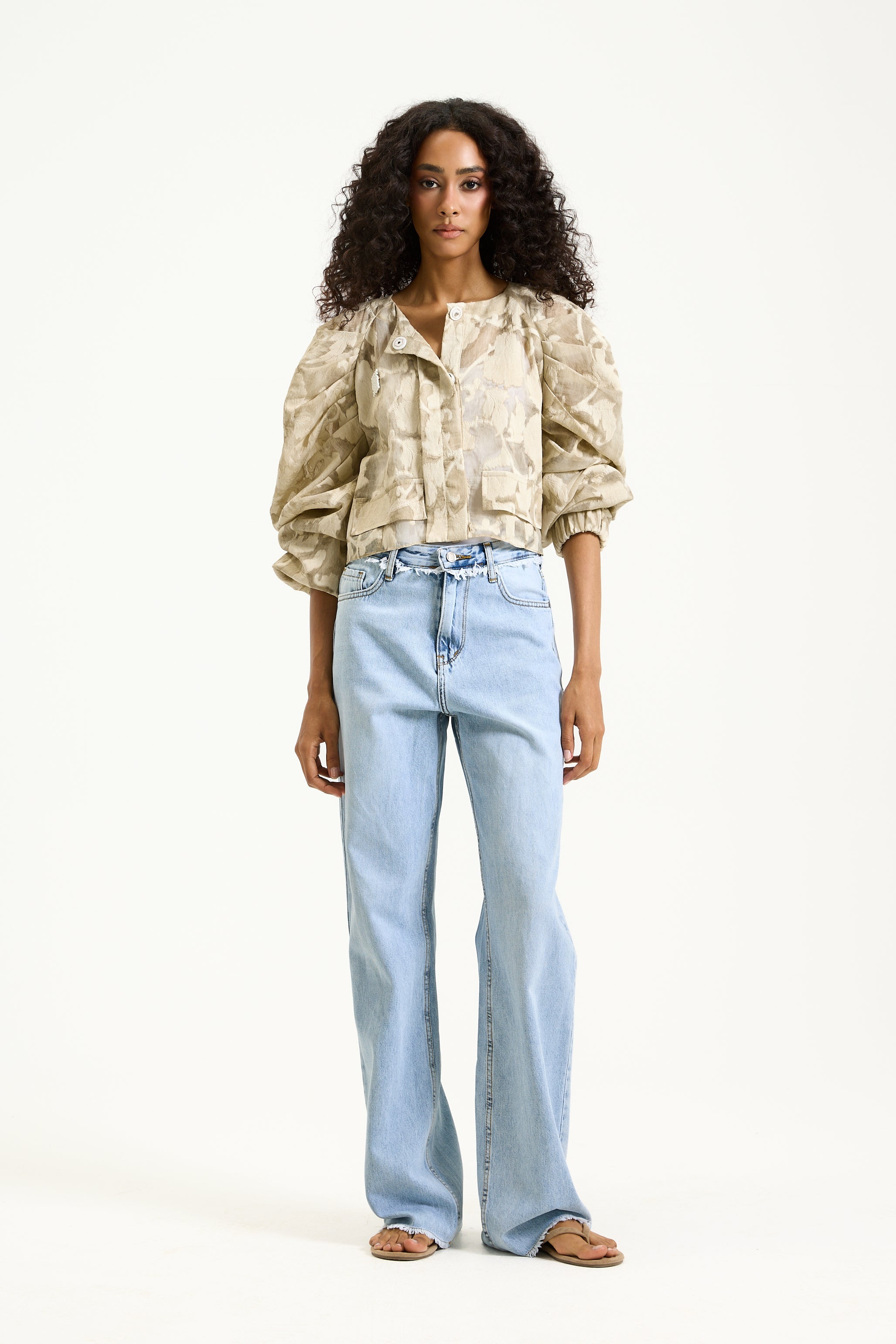 Puffy Shoulders Sheer Floral Jacket