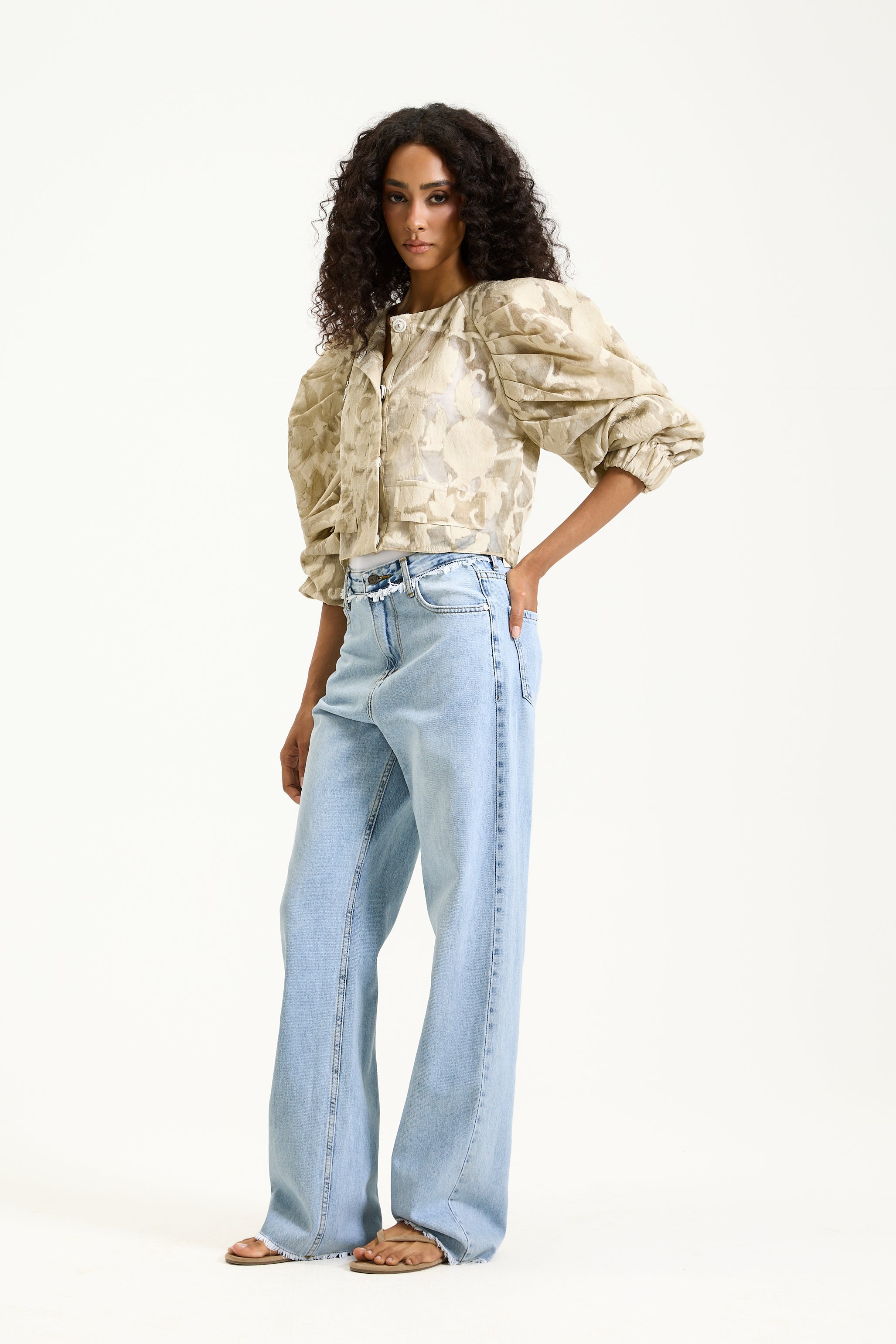 Puffy Shoulders Sheer Floral Jacket