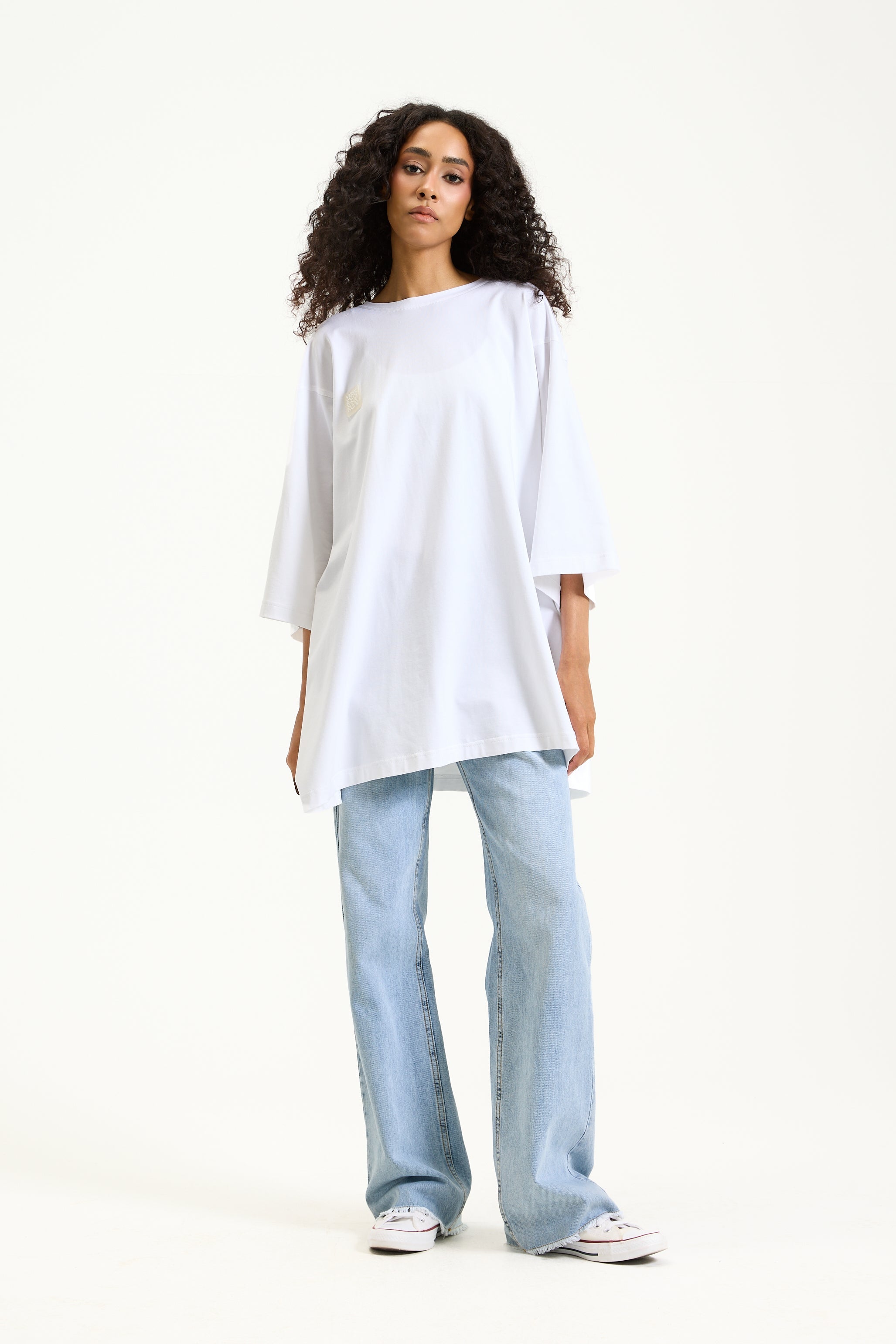 Quarter Sleeves Dress T-shirt White