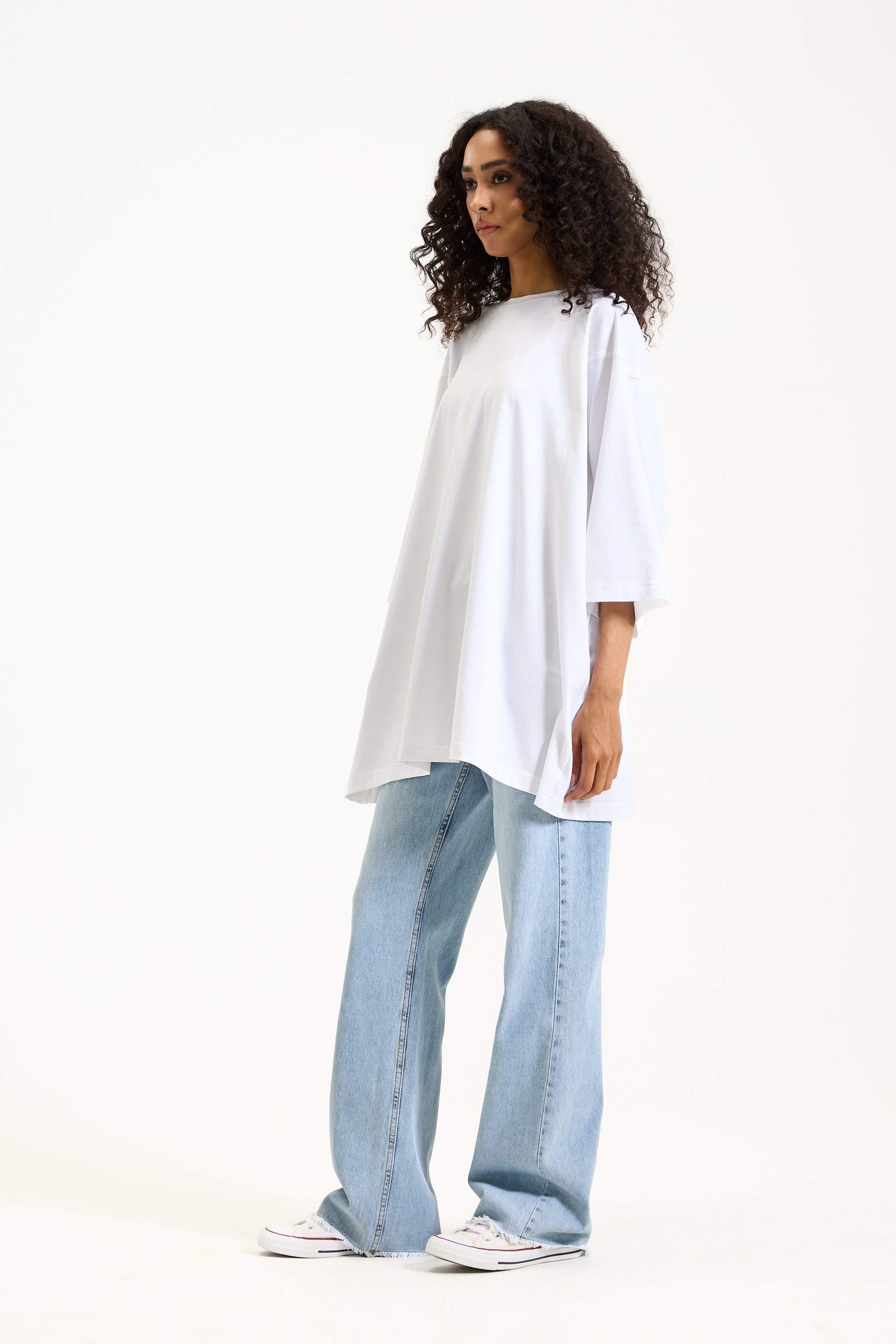 Quarter Sleeves Dress T-shirt White