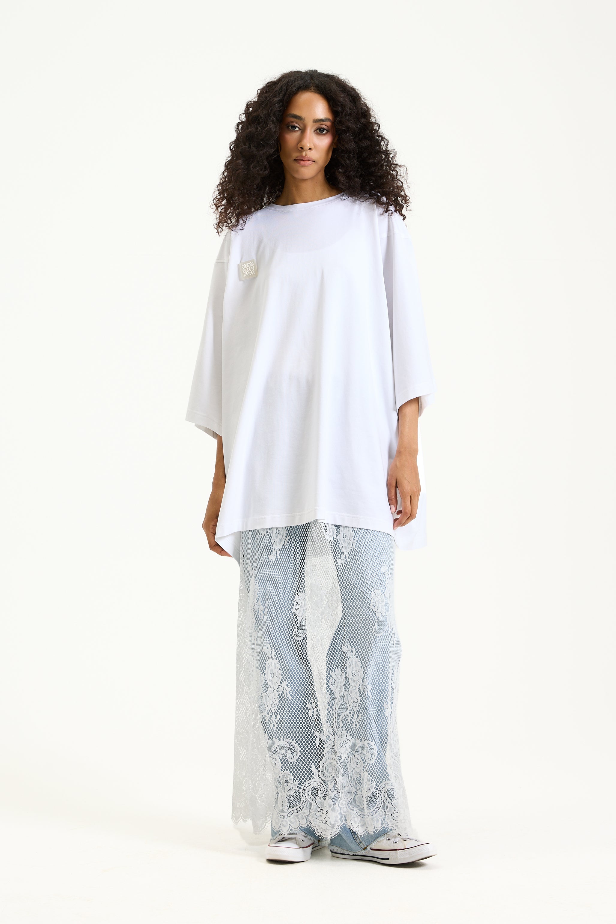 Quarter Sleeves Dress T-shirt White