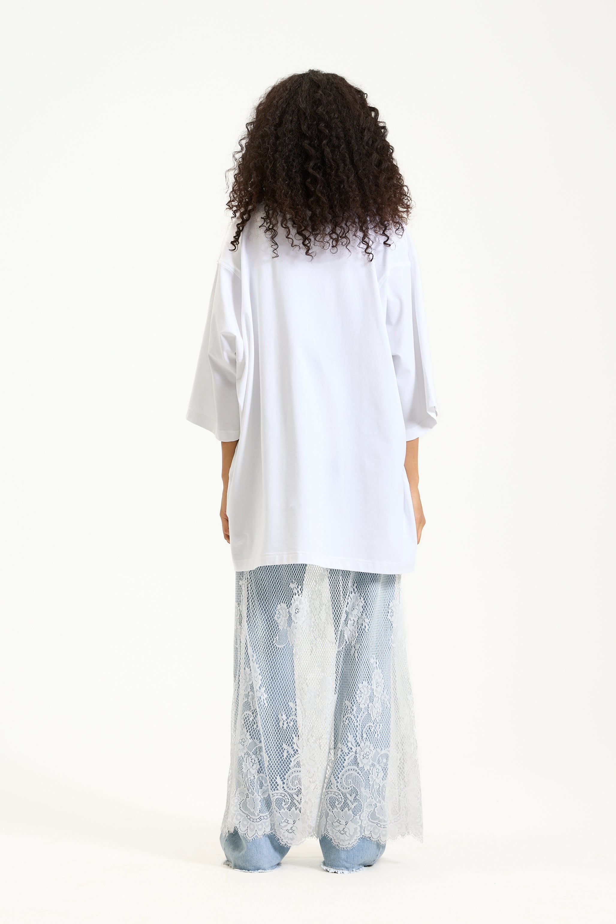 Quarter Sleeves Dress T-shirt White