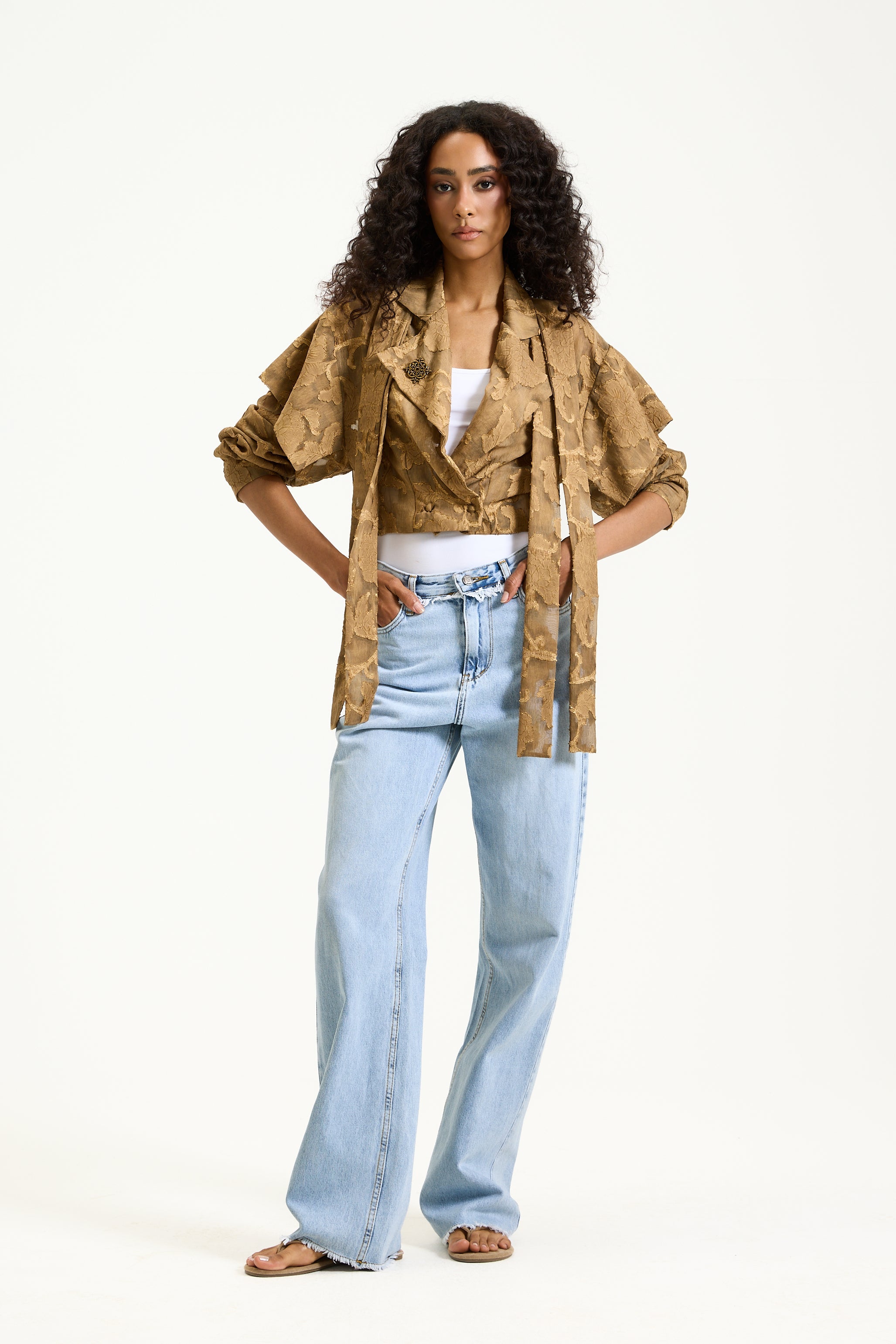 Floral Sheer Linen Layered Blazer