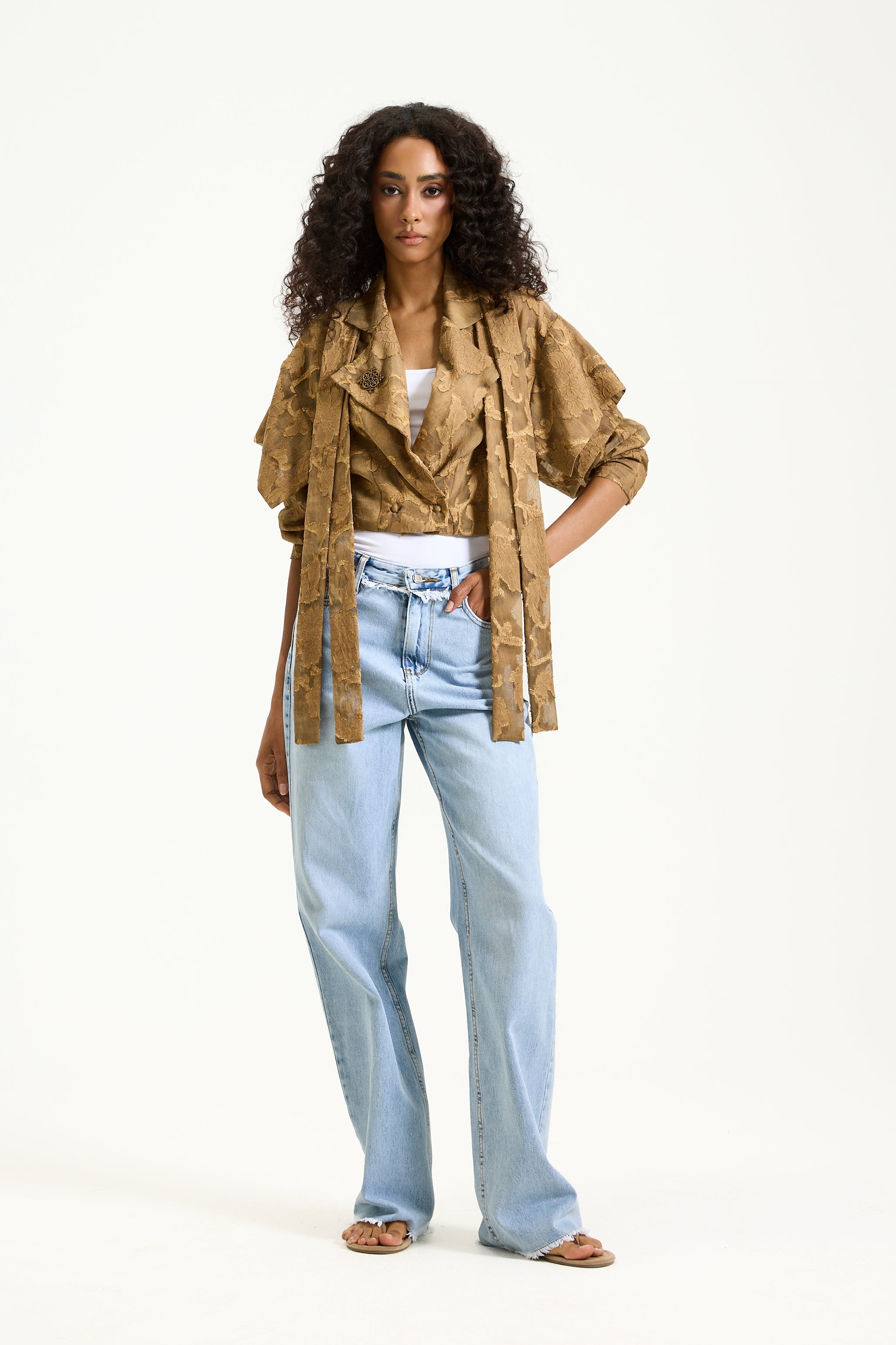 Floral Sheer Linen Layered Blazer