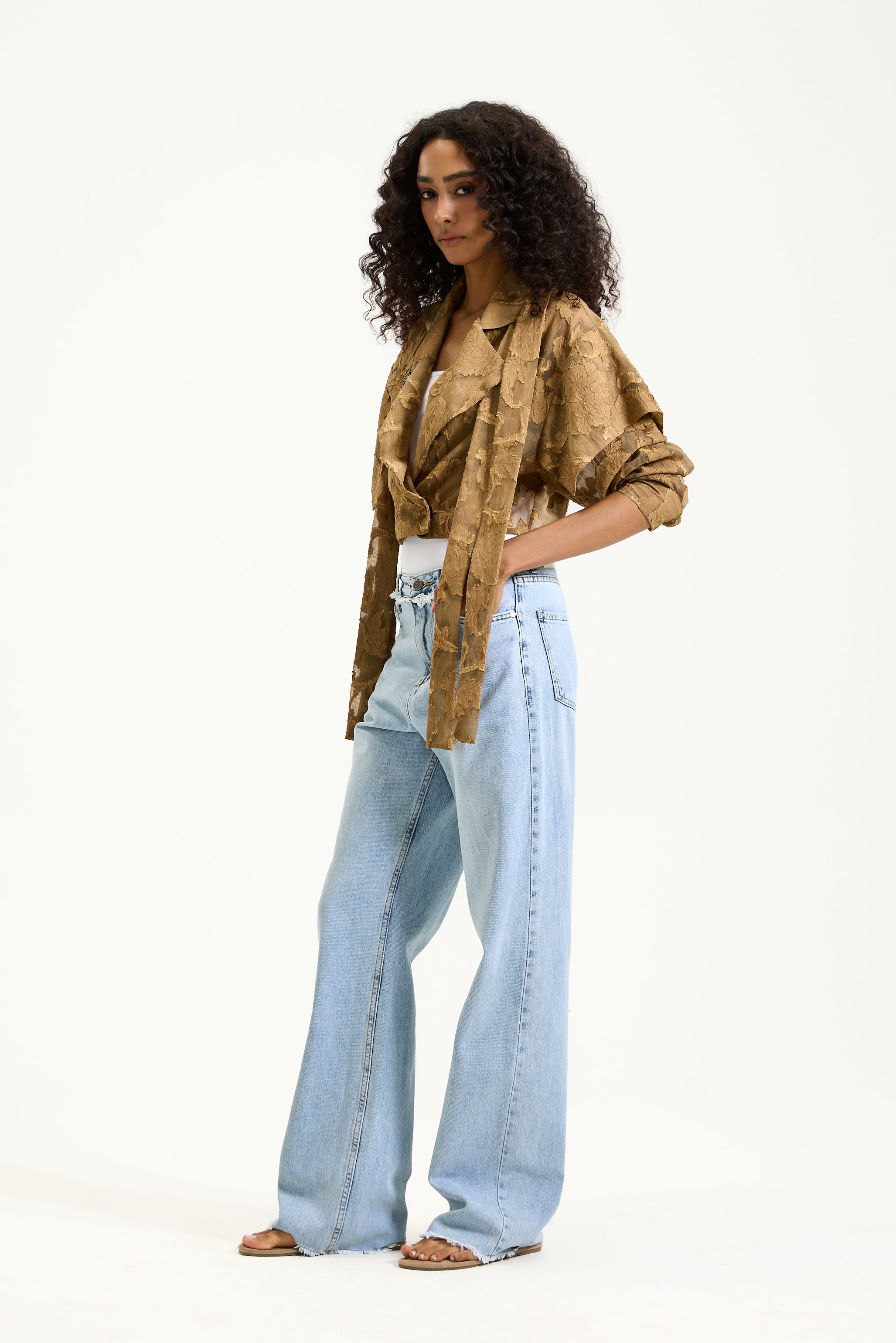 Floral Sheer Linen Layered Blazer