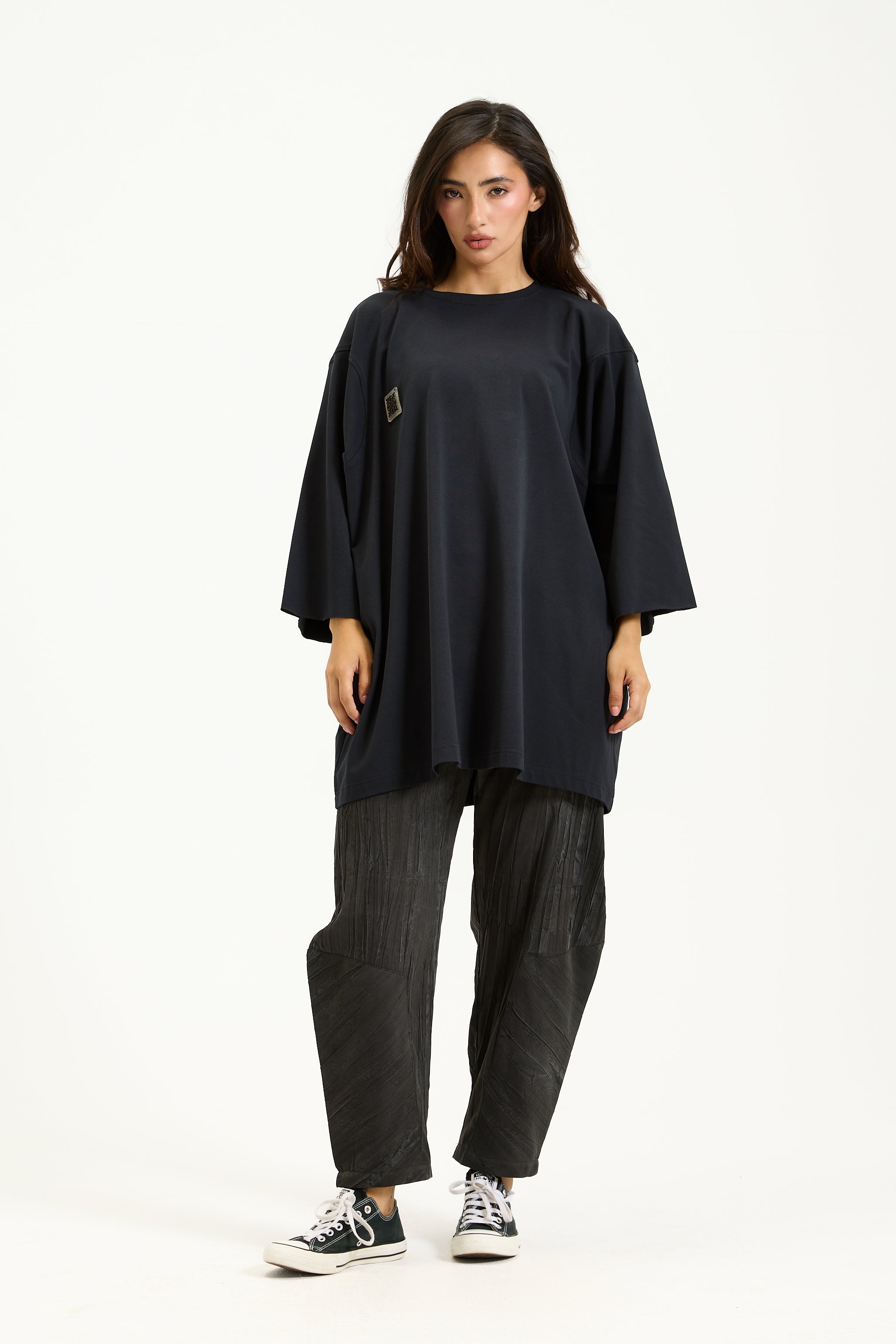 Quarter Sleeves Dress T-shirt Black