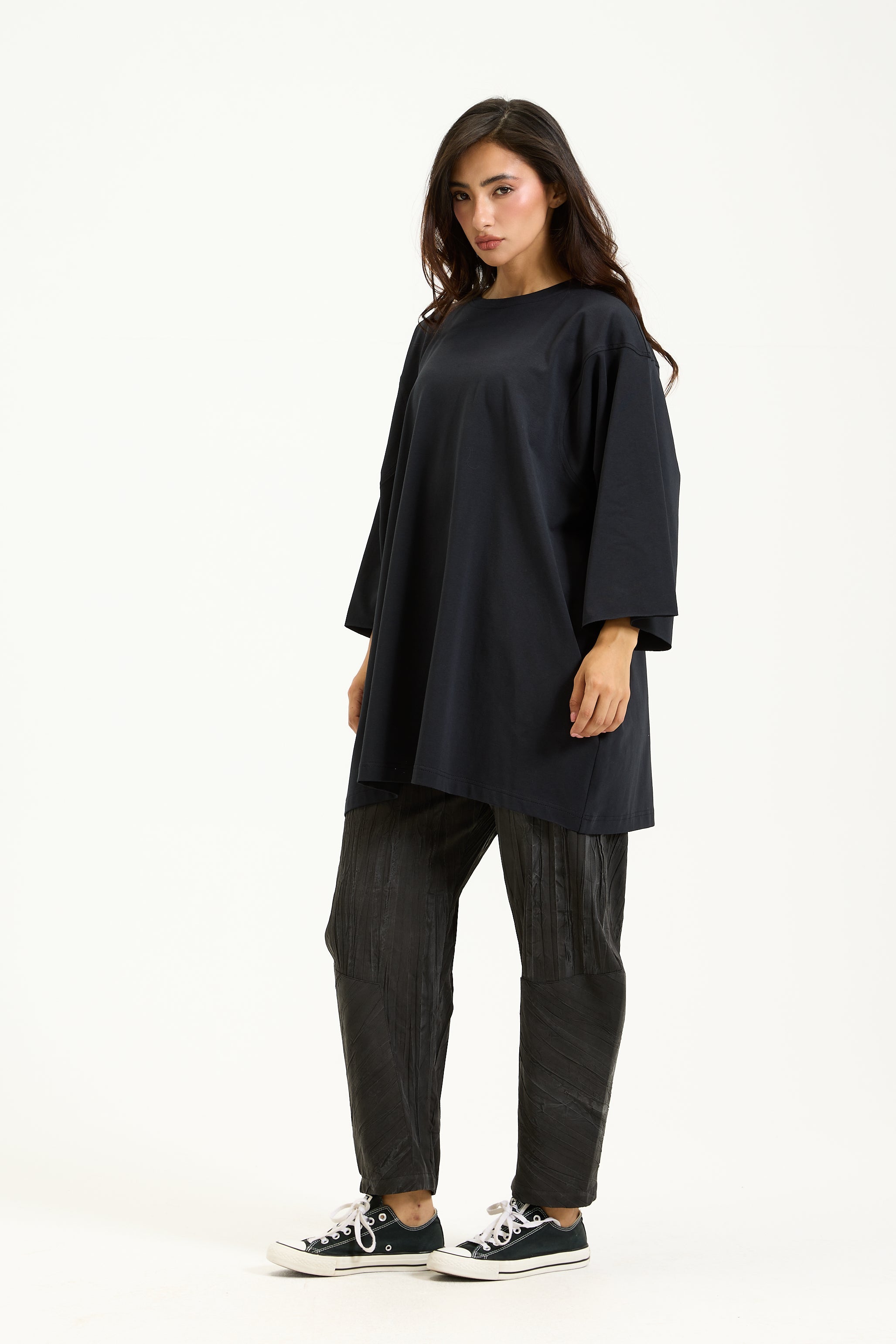 Quarter Sleeves Dress T-shirt Black