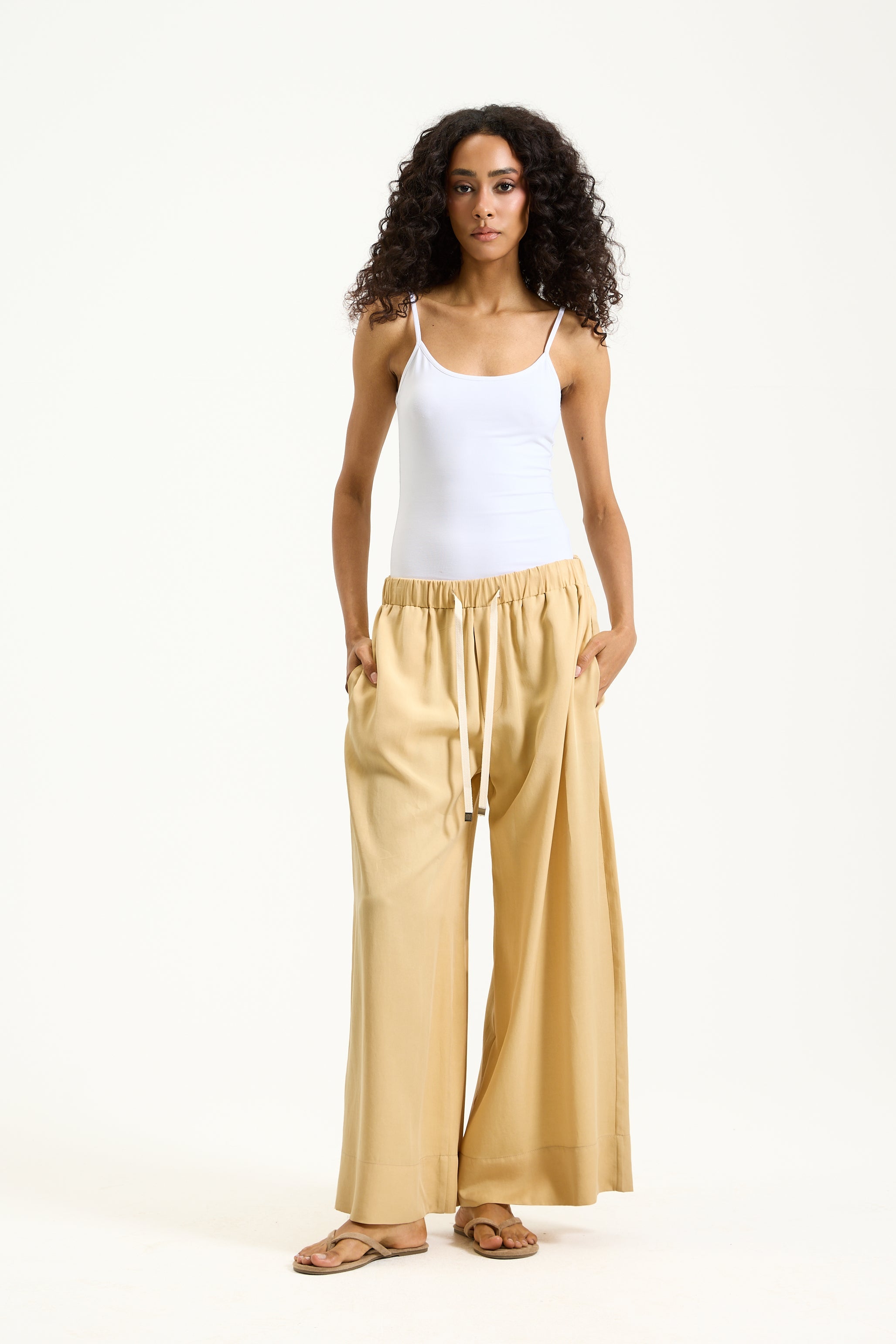 Elastic Waist Cropped Wide Leg Mustard