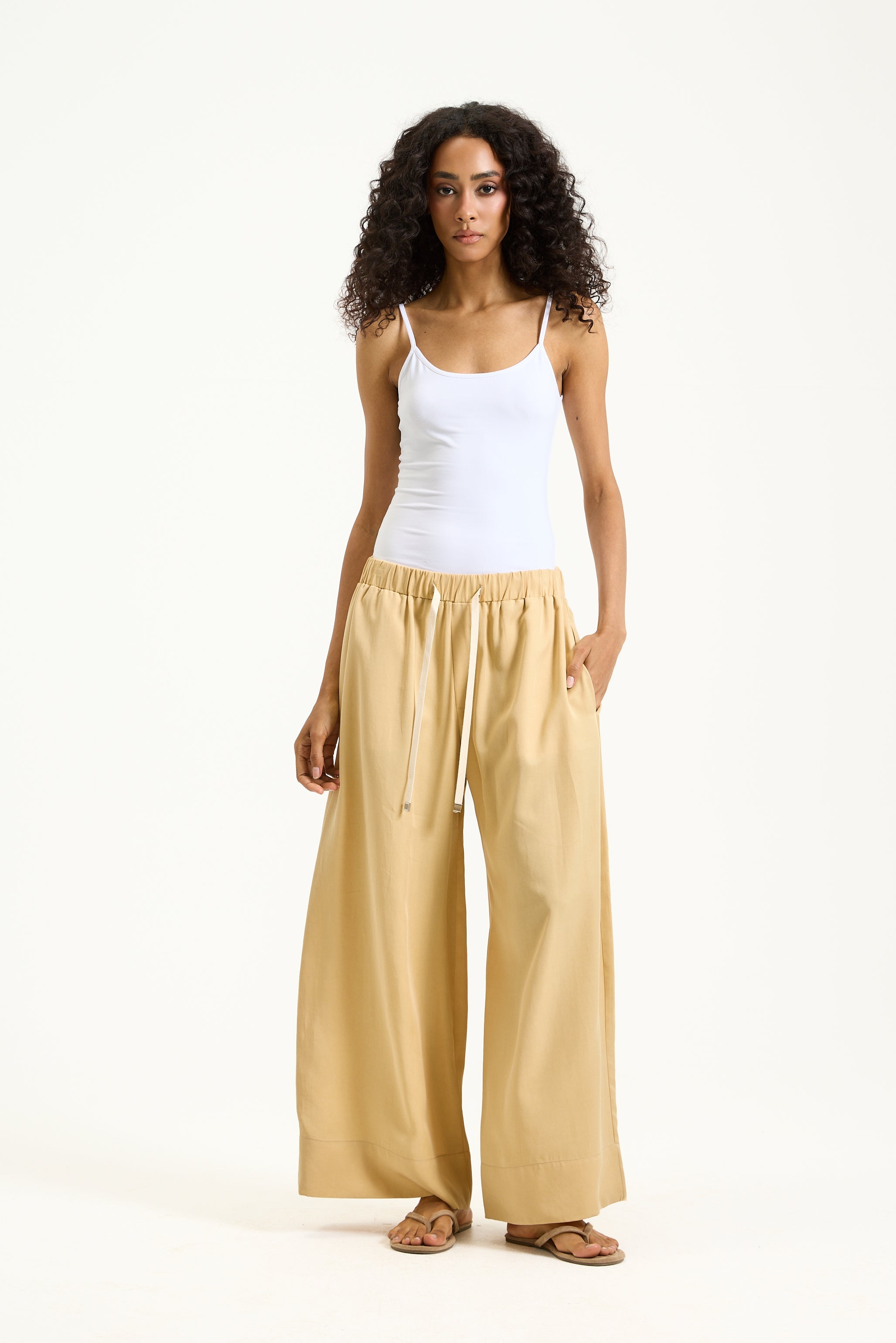 Elastic Waist Cropped Wide Leg Mustard