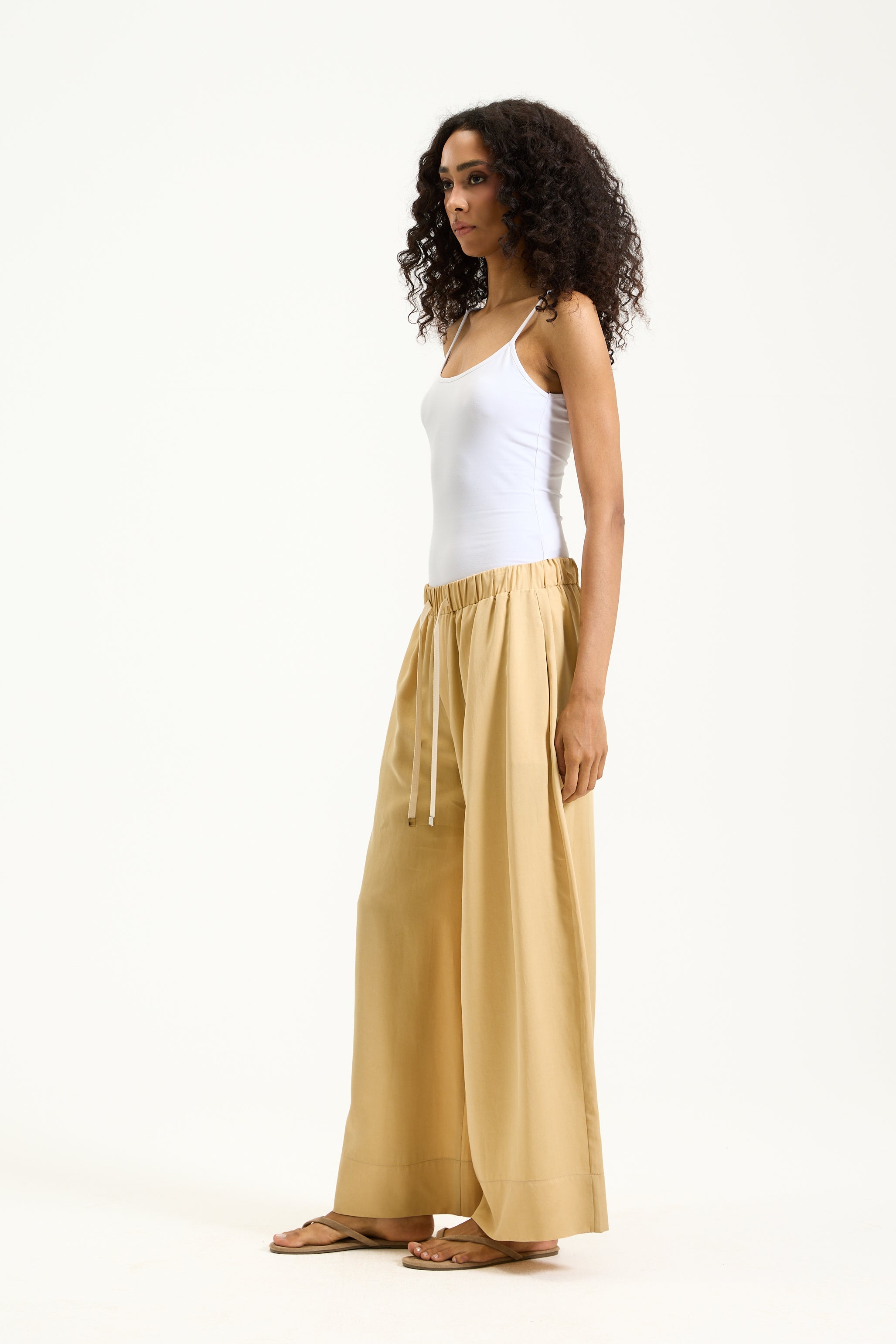 Elastic Waist Cropped Wide Leg Mustard