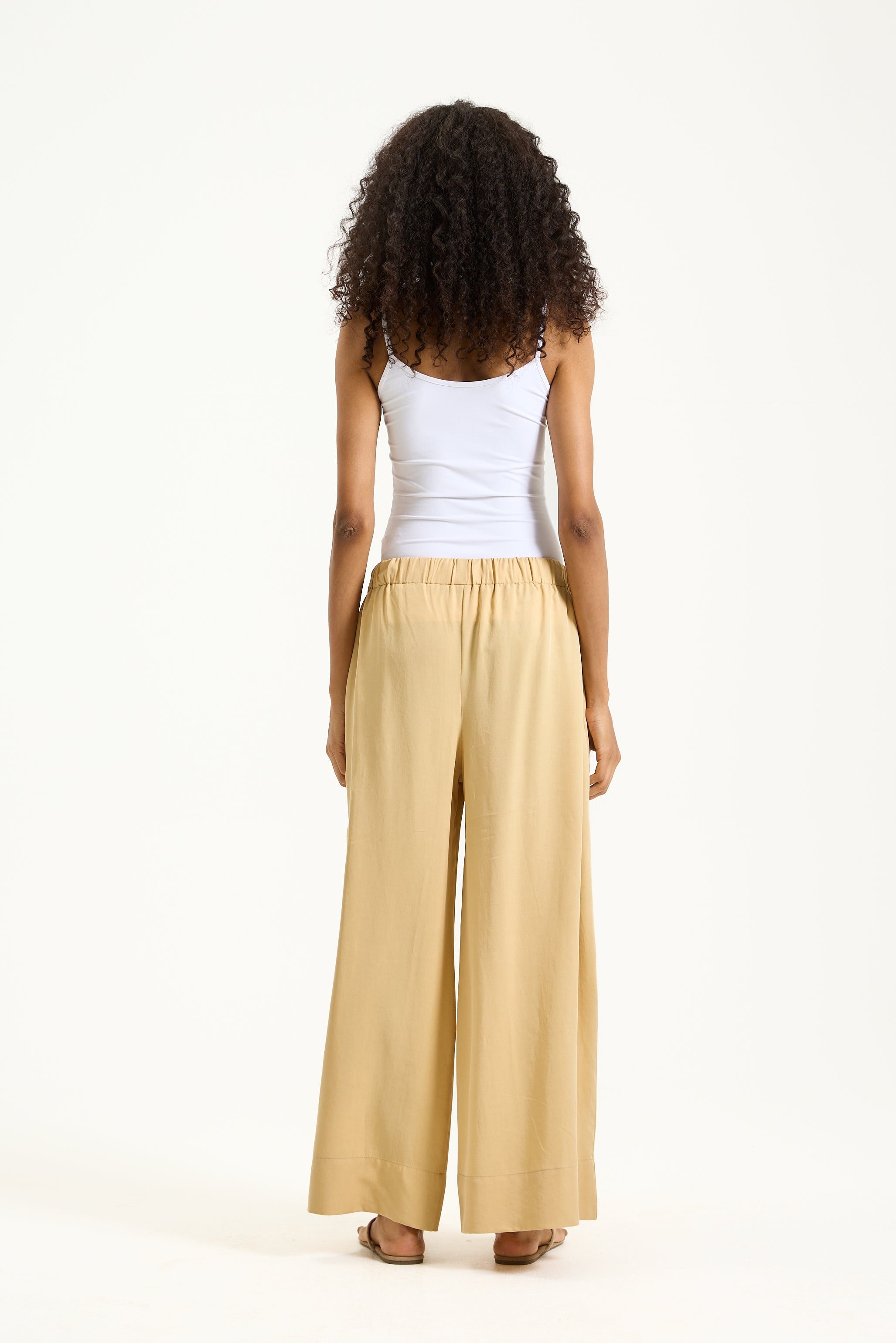 Elastic Waist Cropped Wide Leg Mustard