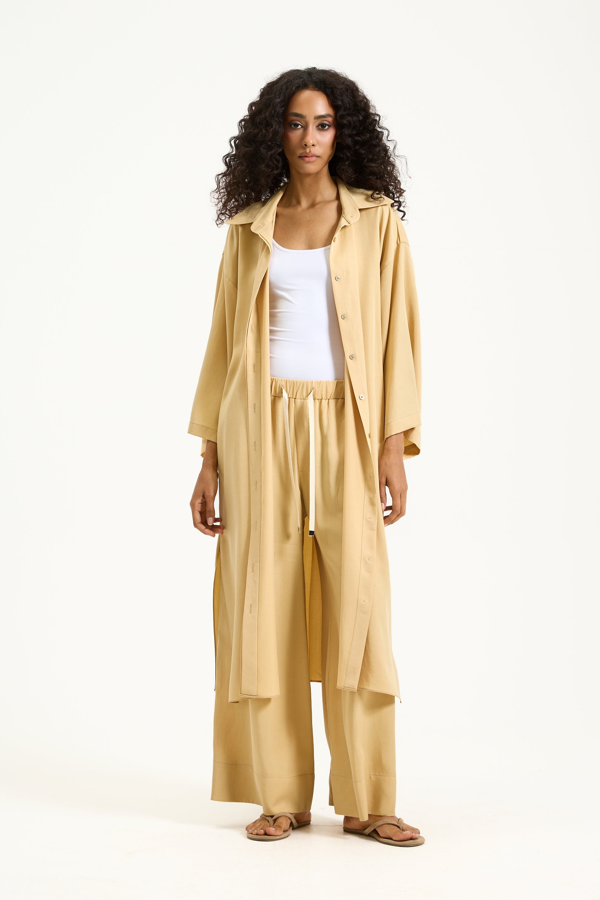 Quarter Sleeves Midi Shirt In Mustard