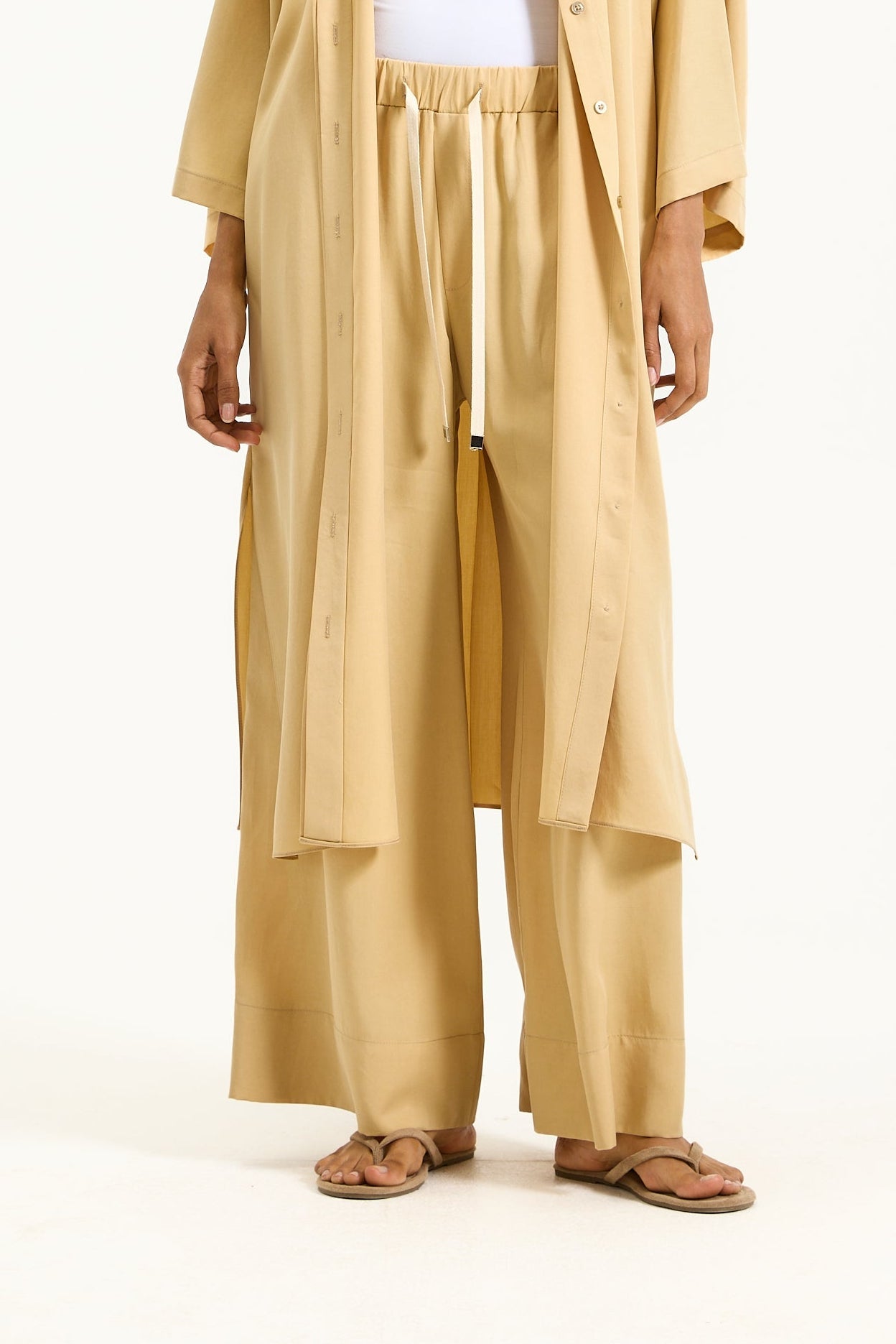 Elastic Waist Cropped Wide Leg Mustard