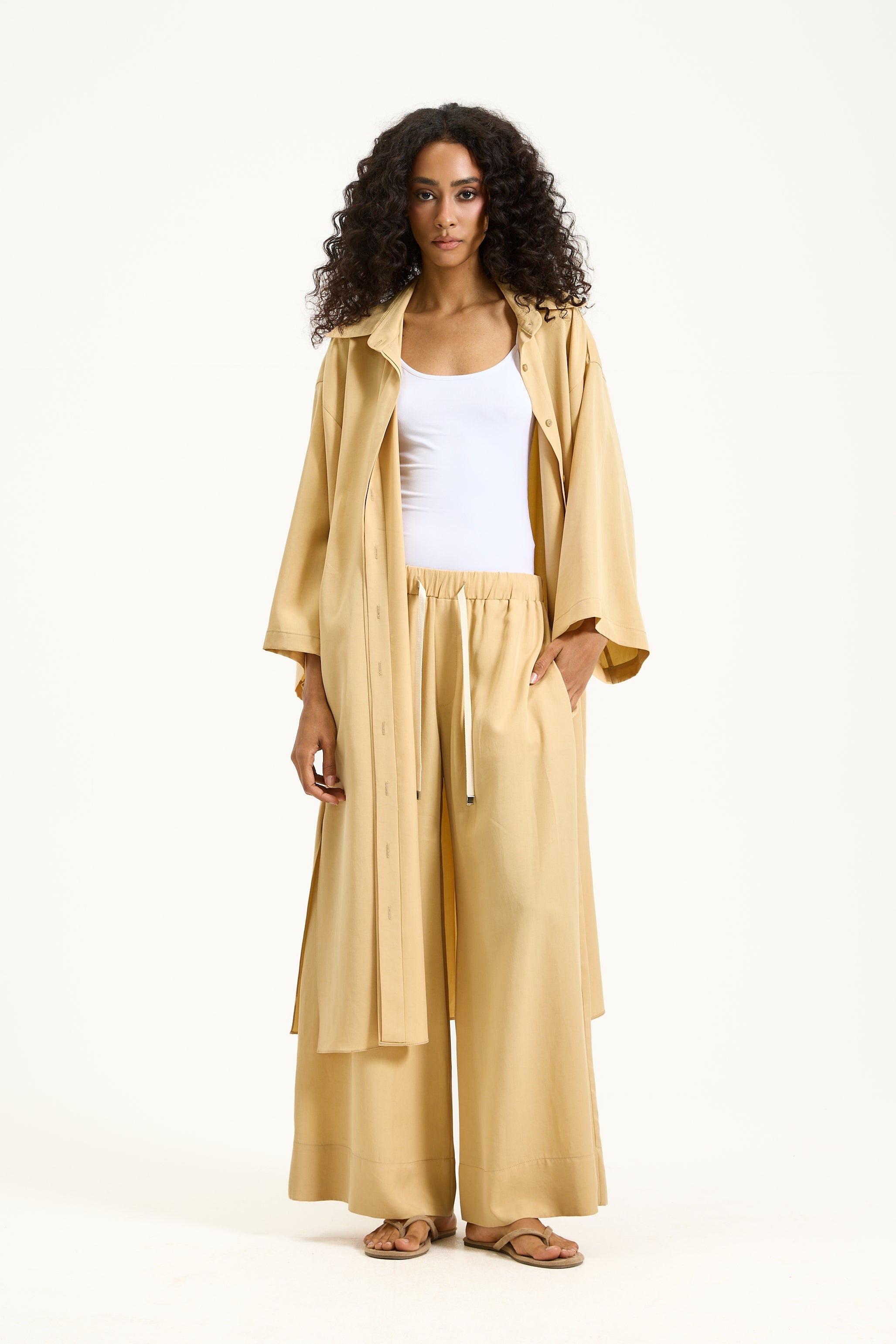 Quarter Sleeves Midi Shirt In Mustard